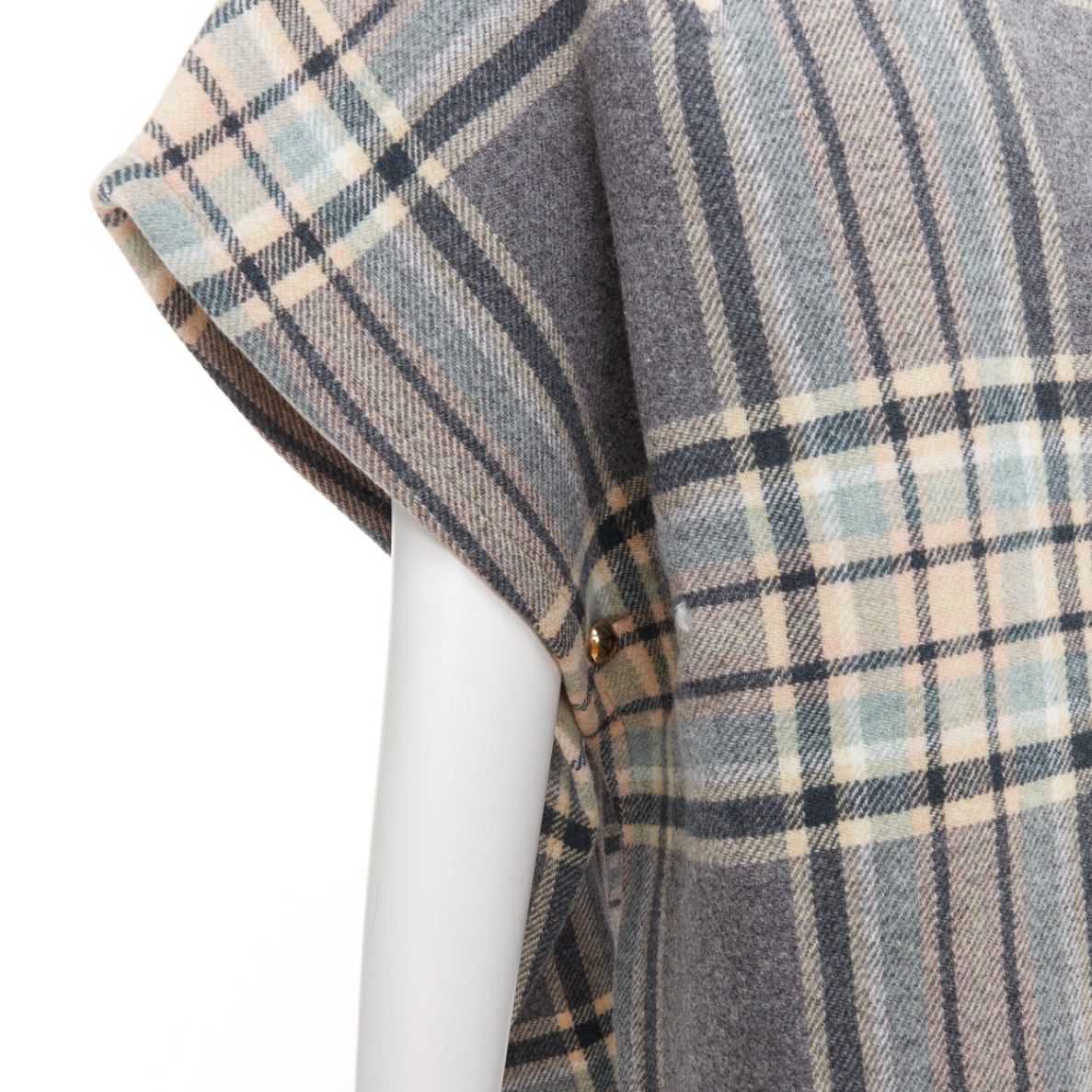 Chloe CHLOE grey pink virgin wool blend checked gold buttons cape top T3 XS Size XS / US 0-2 / IT 36-38 - 8 Thumbnail