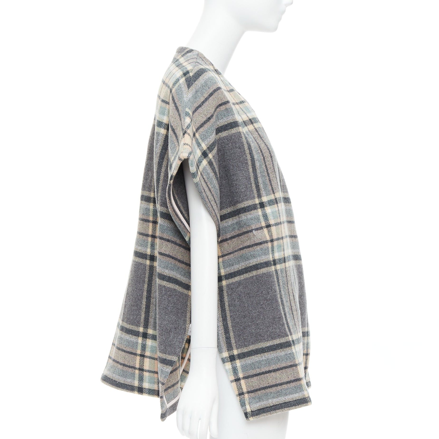 Chloe CHLOE grey pink virgin wool blend checked gold buttons cape top T3 XS Size XS / US 0-2 / IT 36-38 - 5 Thumbnail