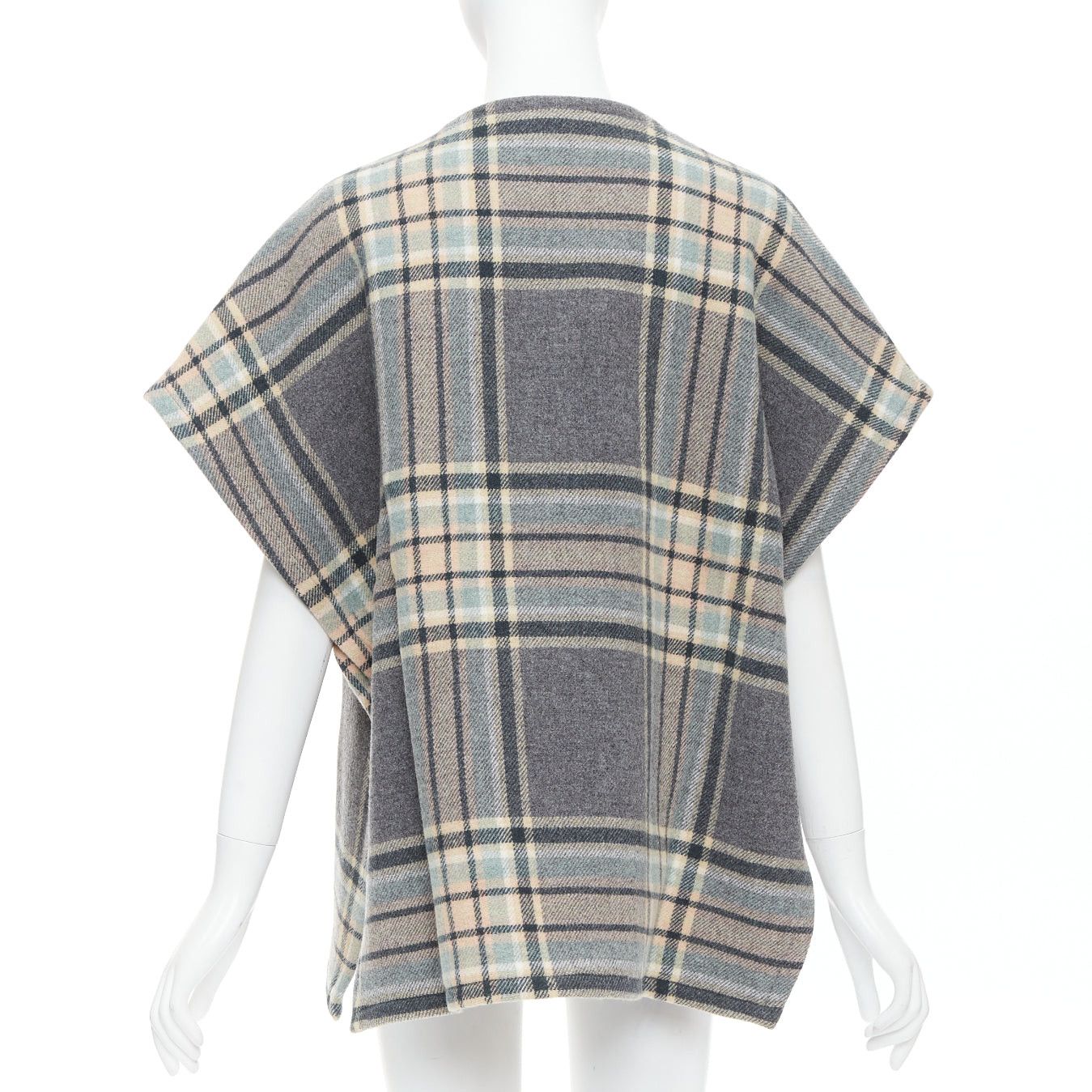 Chloe CHLOE grey pink virgin wool blend checked gold buttons cape top T3 XS Size XS / US 0-2 / IT 36-38 - 6 Thumbnail