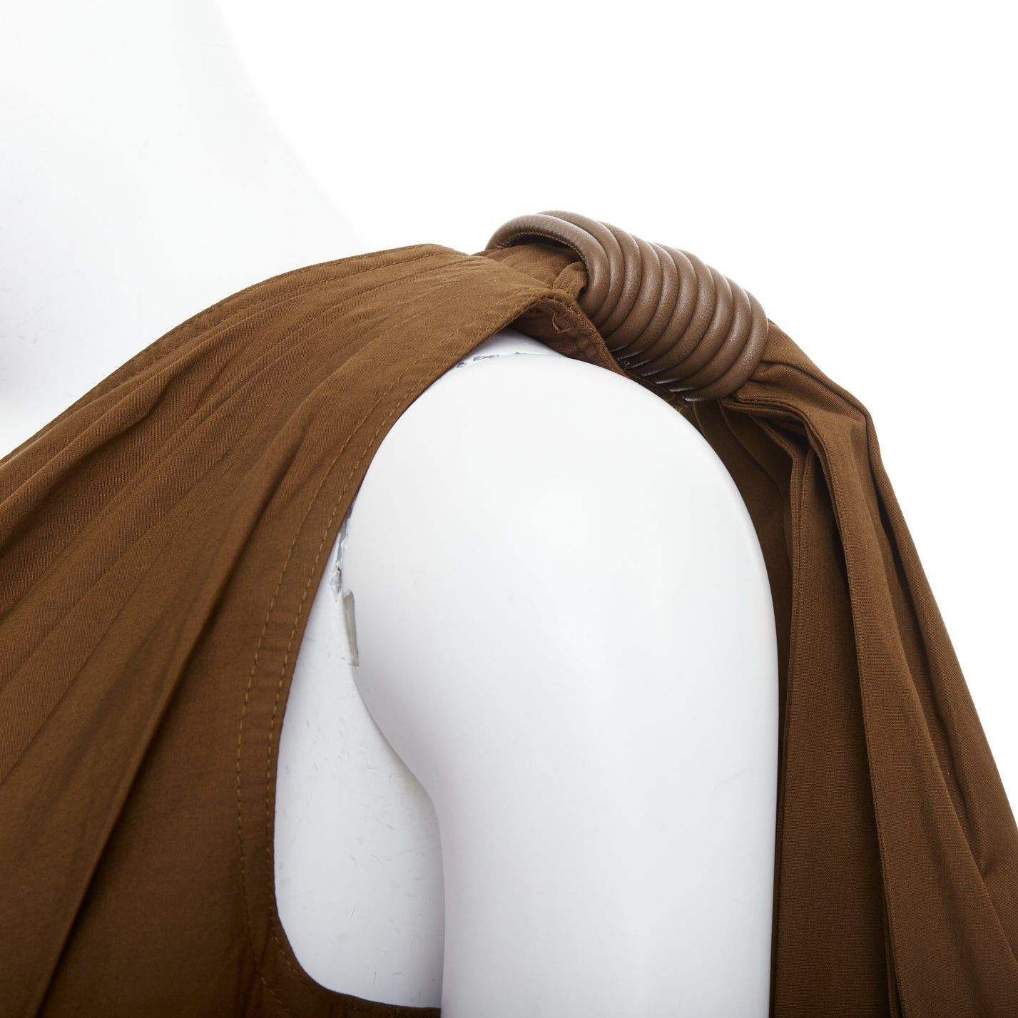 Max Mara MAX MARA Avola brown cotton poplin one shoulder leather trim jumpsuit IT36 XXS Size XS / US 0-2 / IT 36-38 - 2 Thumbnail