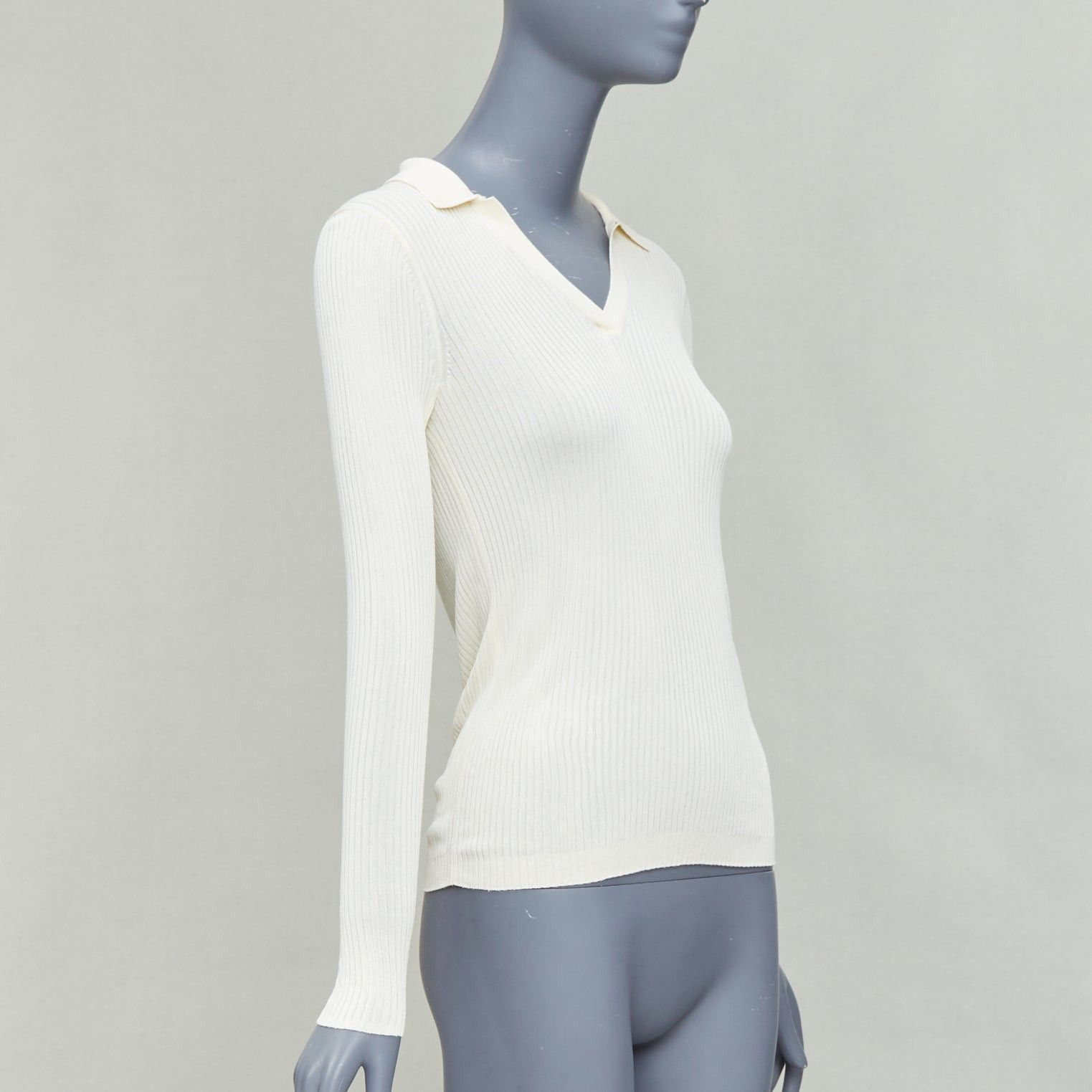 Club Monaco CLUB MONACO Set of 2 white cream ribbed collared polo top XS Size XS / US 0-2 / IT 36-38 - 3 Thumbnail