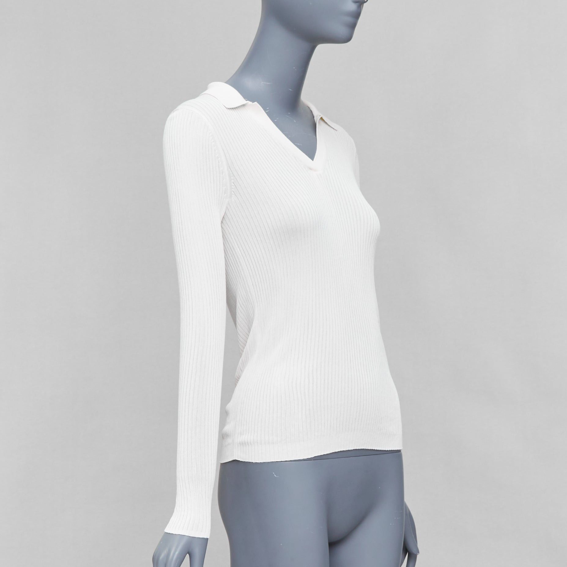 Club Monaco CLUB MONACO Set of 2 white cream ribbed collared polo top XS Size XS / US 0-2 / IT 36-38 - 4 Thumbnail