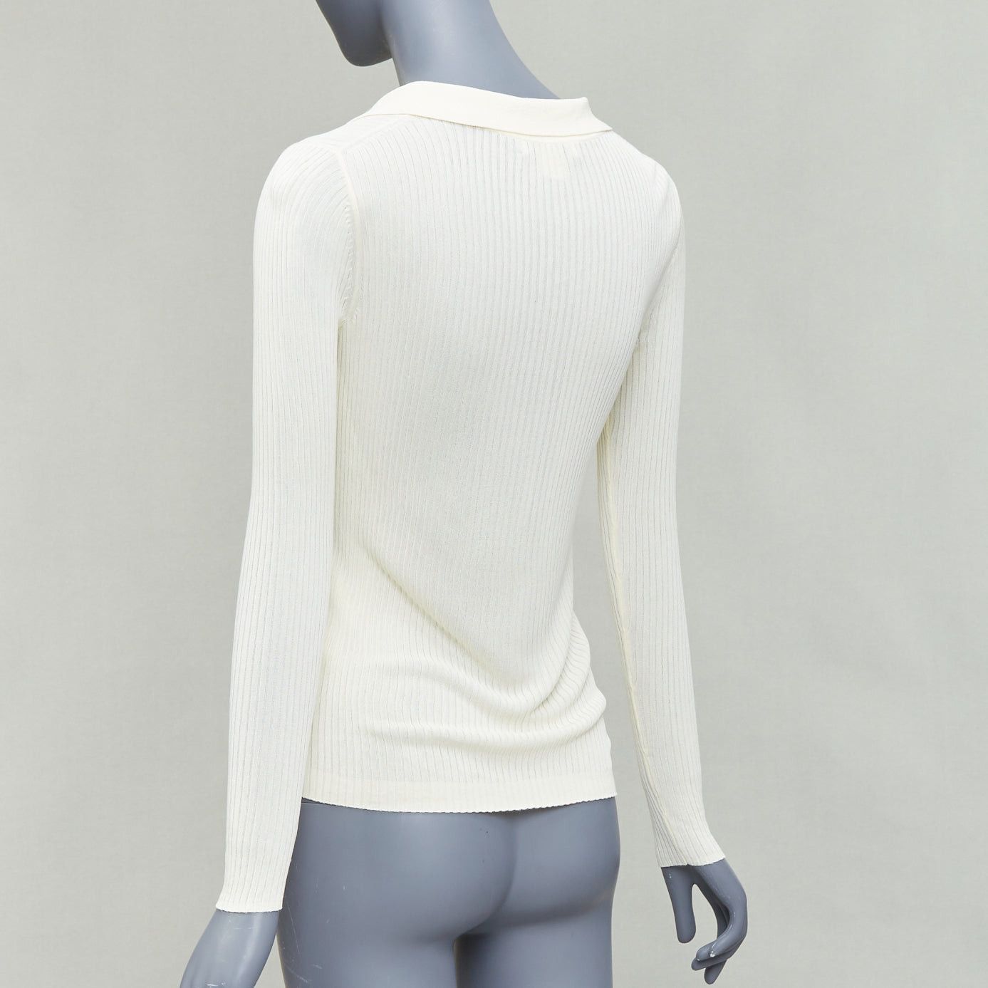 Club Monaco CLUB MONACO Set of 2 white cream ribbed collared polo top XS Size XS / US 0-2 / IT 36-38 - 9 Thumbnail