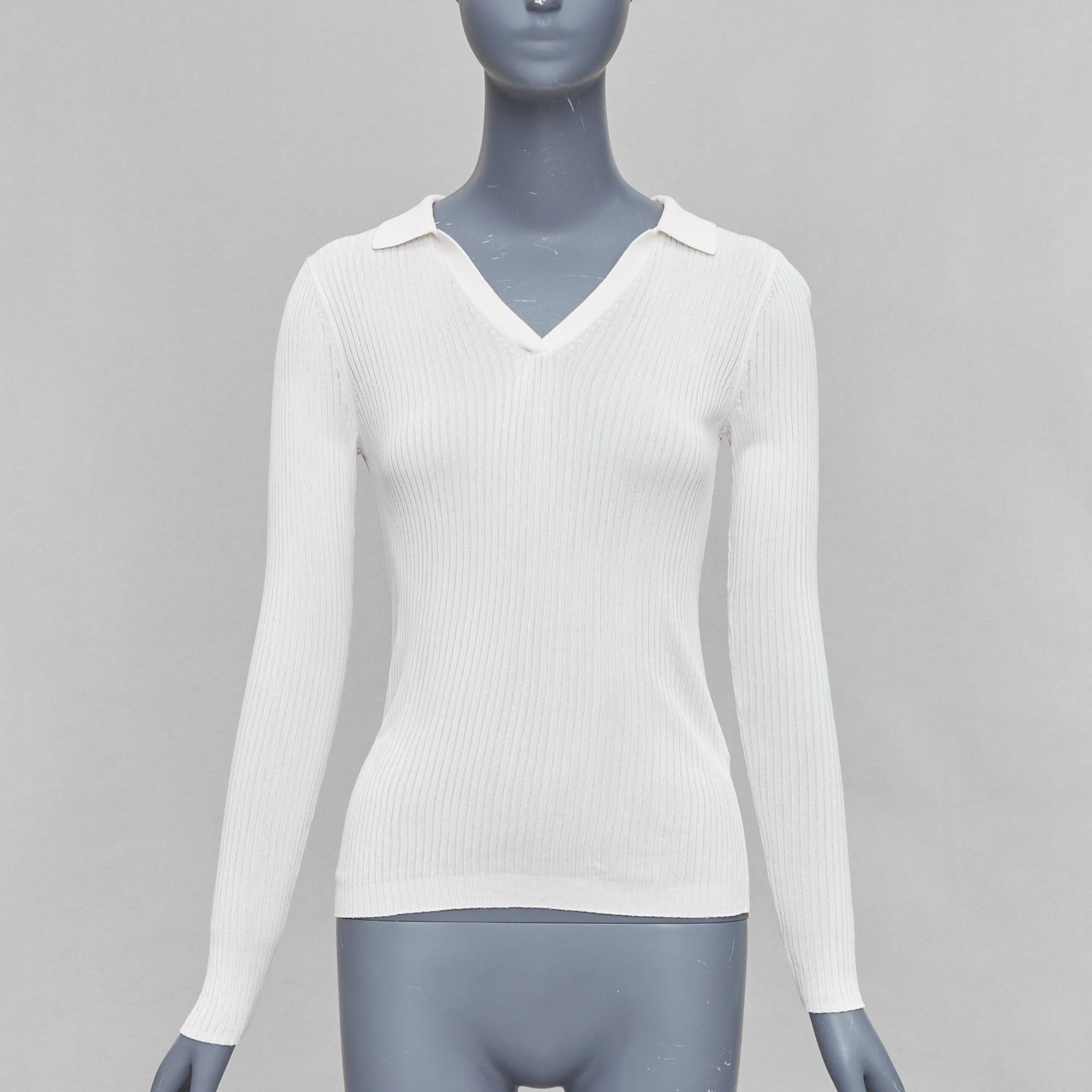 Club Monaco CLUB MONACO Set of 2 white cream ribbed collared polo top XS Size XS / US 0-2 / IT 36-38 - 2 Thumbnail