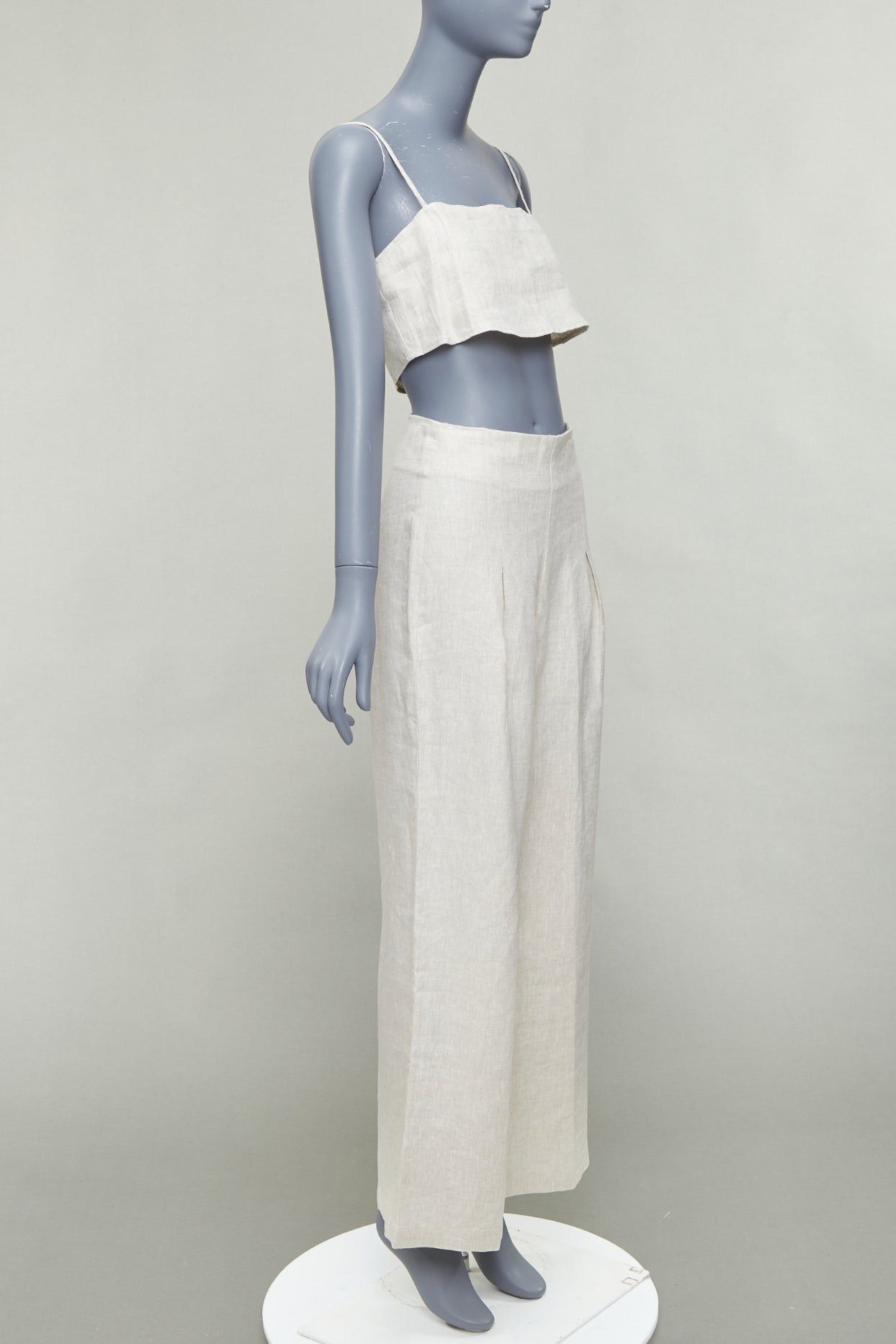 Reformation REFORMATION beige 100% linen camisole crop top wide pants set US2 S Size 26" / US 2 / IT 38 - 3 Thumbnail