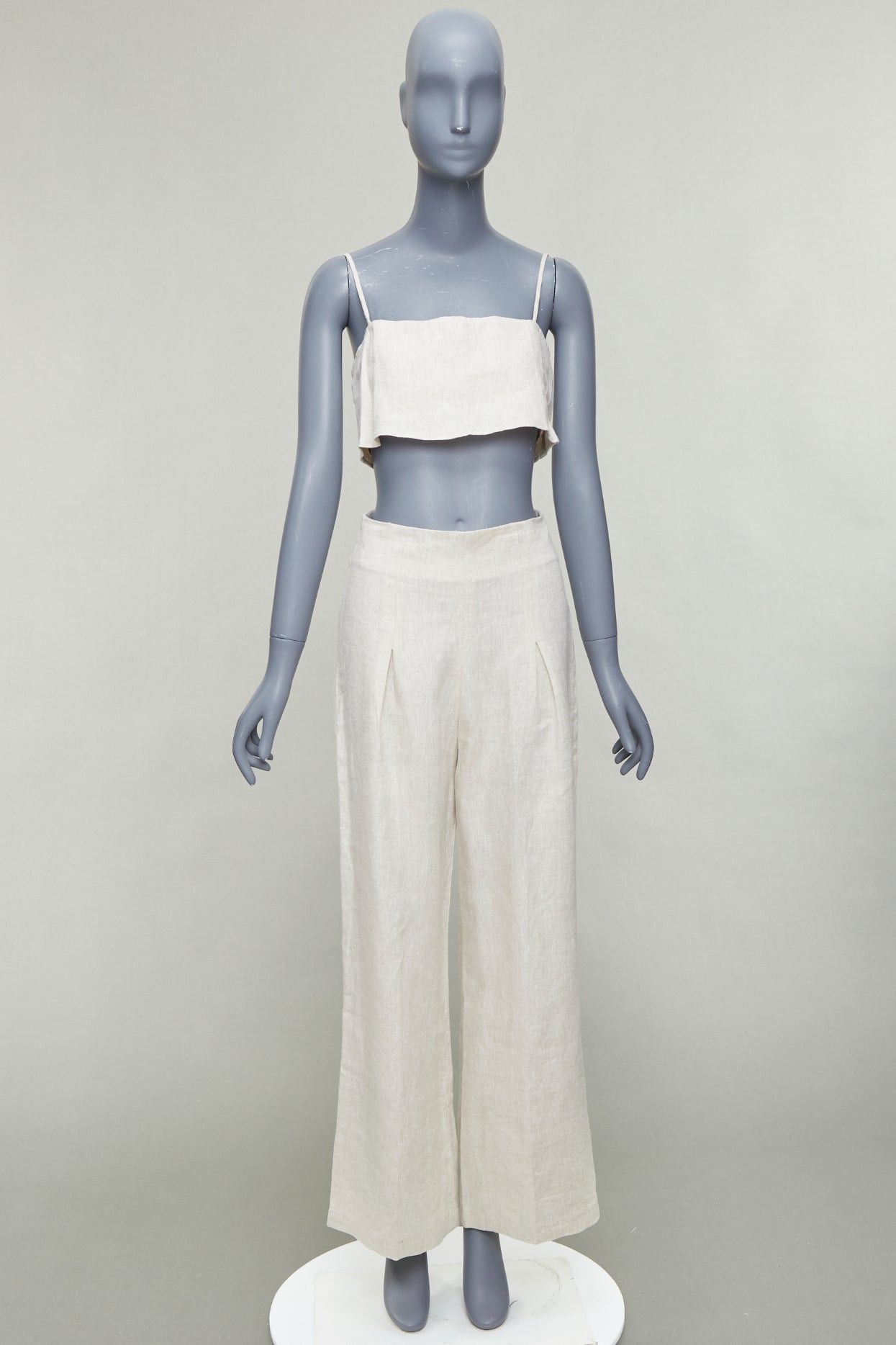 Reformation REFORMATION beige 100% linen camisole crop top wide pants set US2 S Size 26" / US 2 / IT 38 - 11 Thumbnail