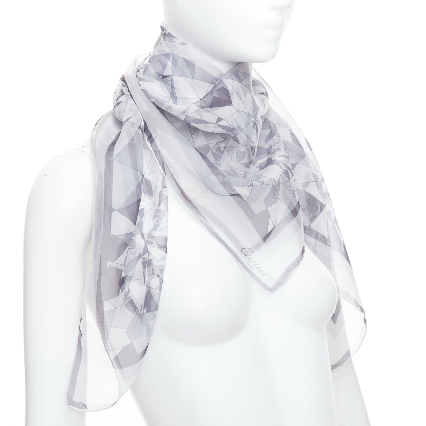 Cartier CARTIER 100% silk grey sheer diamond cuts print square scarf Size ONE SIZE - 3 Thumbnail