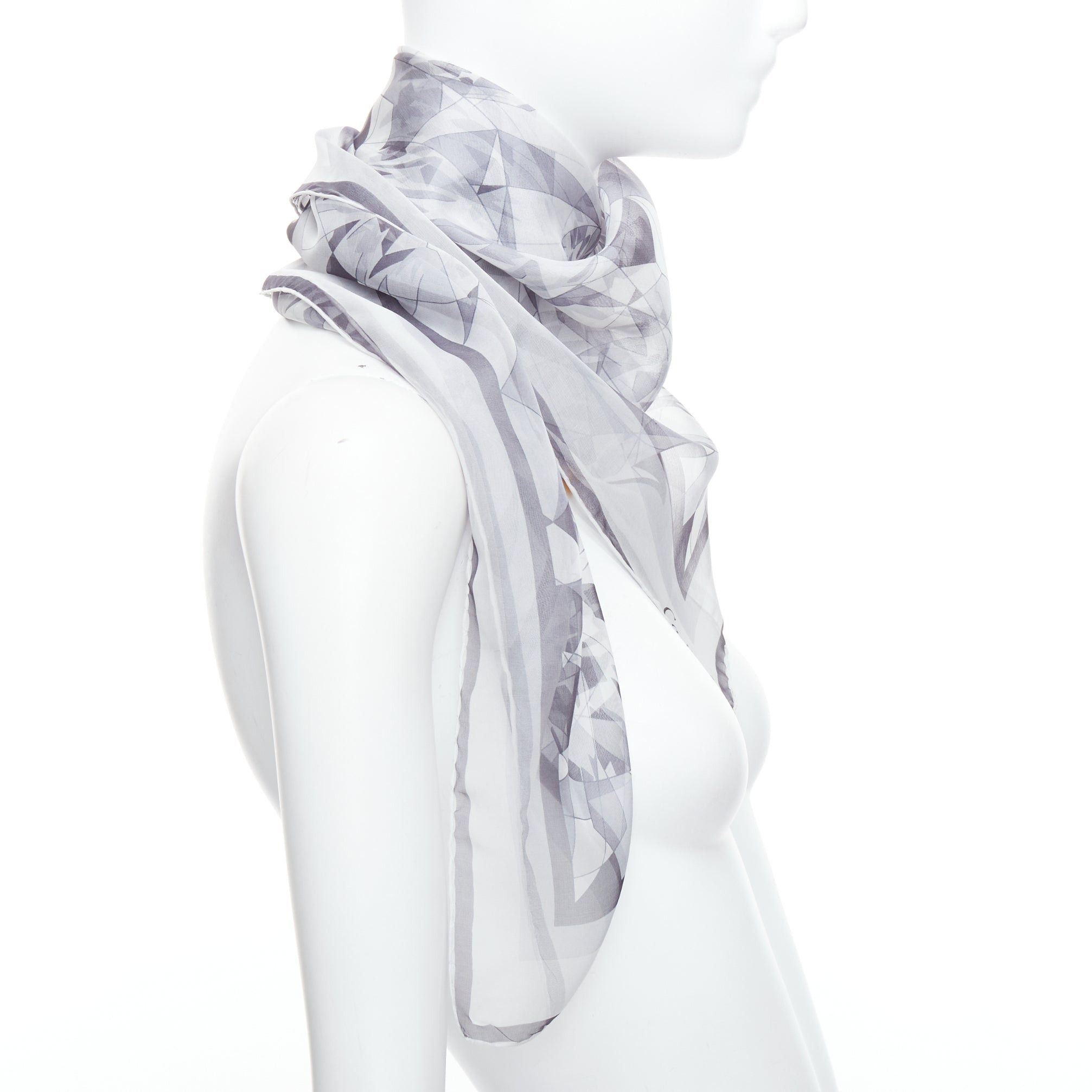 Cartier CARTIER 100% silk grey sheer diamond cuts print square scarf Size ONE SIZE - 4 Thumbnail