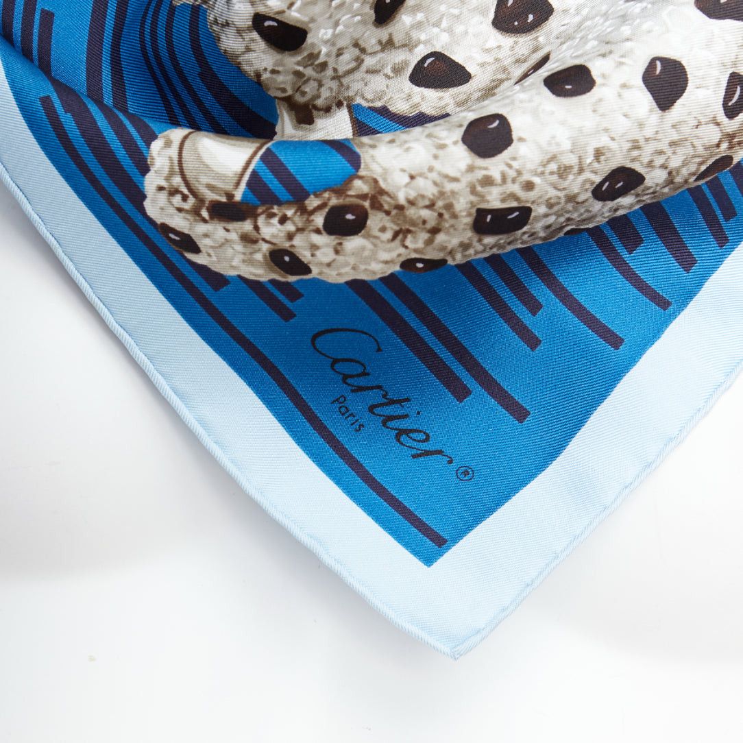 Cartier CARTIER 100% silk blue grey panther leopard ring print square scarf Size ONE SIZE - 2 Thumbnail