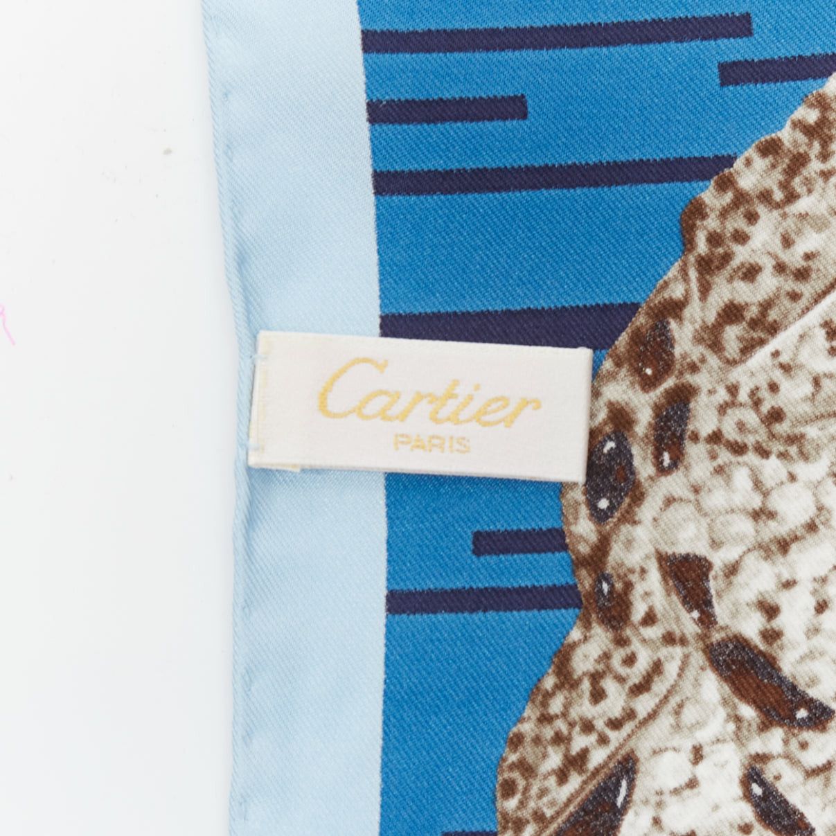 Cartier CARTIER 100% silk blue grey panther leopard ring print square scarf Size ONE SIZE - 8 Thumbnail