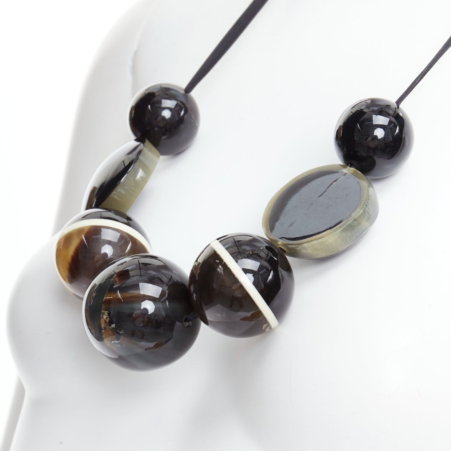 Marni MARNI black khaki acrylic giant balls tie ribbon statement necklace Size ONE SIZE - 2 Thumbnail