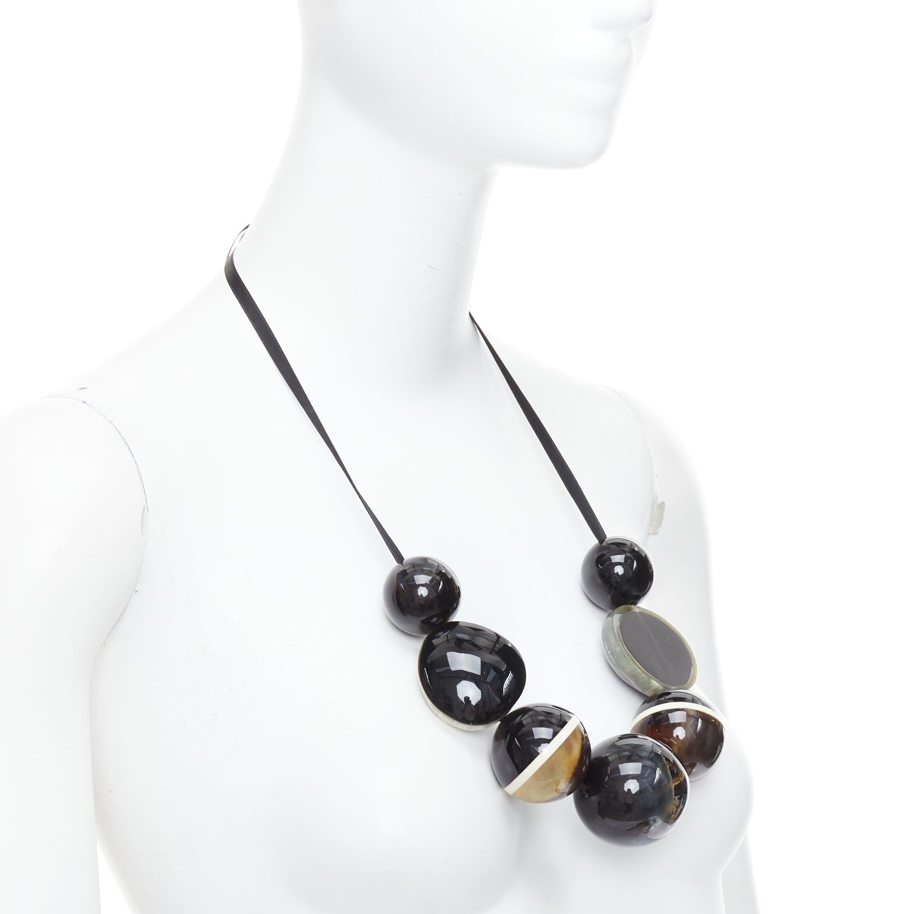 Marni MARNI black khaki acrylic giant balls tie ribbon statement necklace Size ONE SIZE - 3 Thumbnail