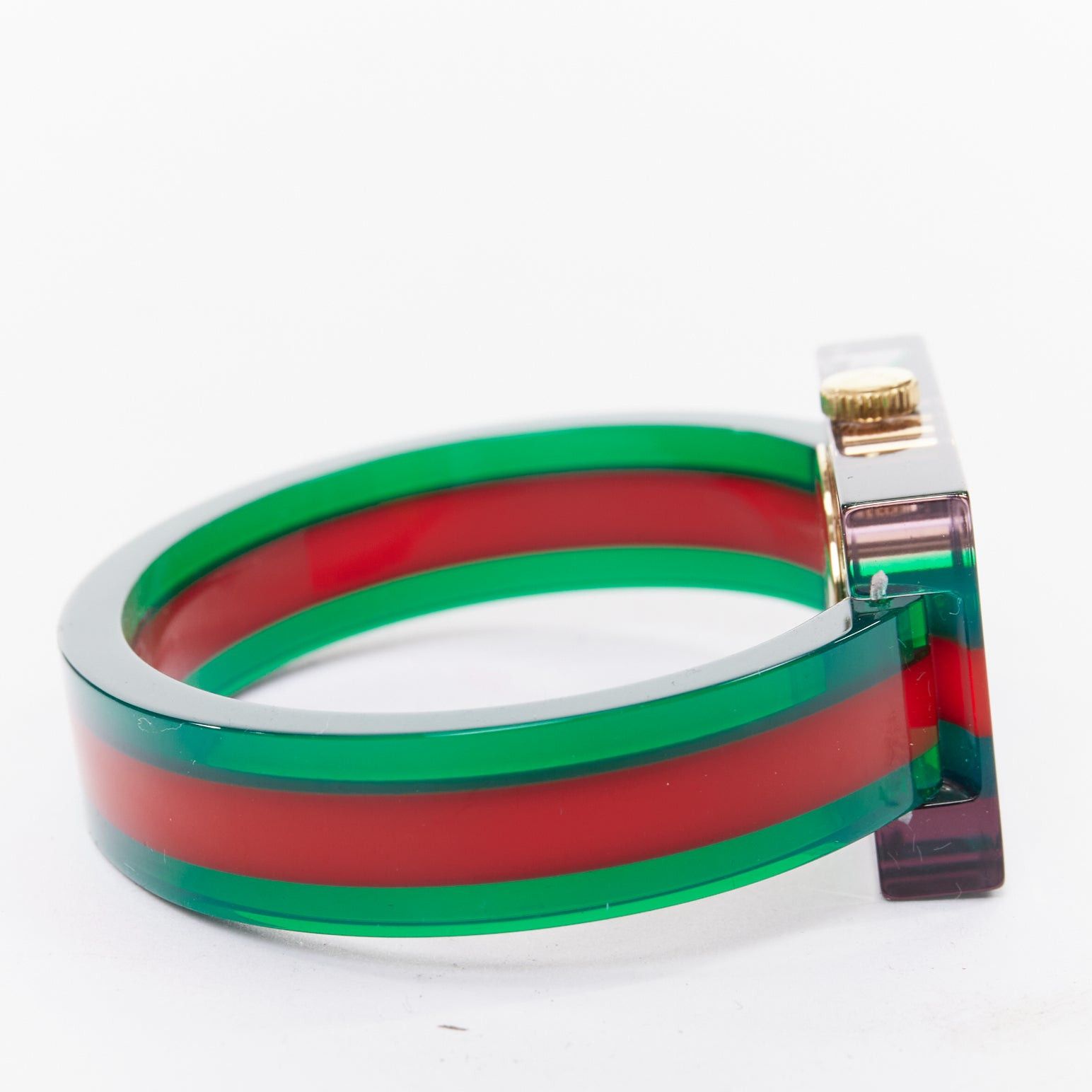 Gucci GUCCI 2018 Plexi Web green red 143.5 skeleton dial rectangular frame watch Size ONE SIZE - 4 Thumbnail