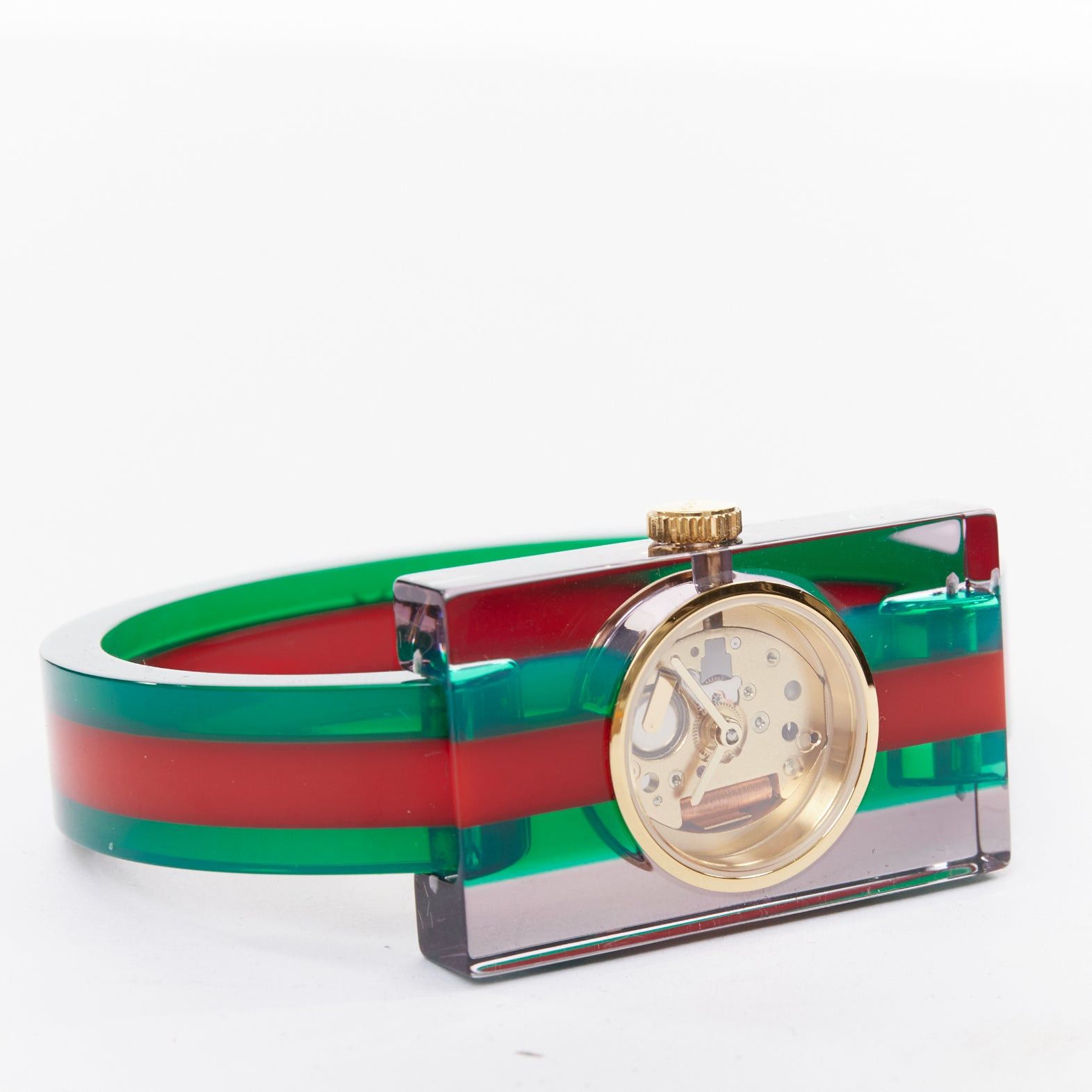 Gucci GUCCI 2018 Plexi Web green red 143.5 skeleton dial rectangular frame watch Size ONE SIZE - 3 Thumbnail