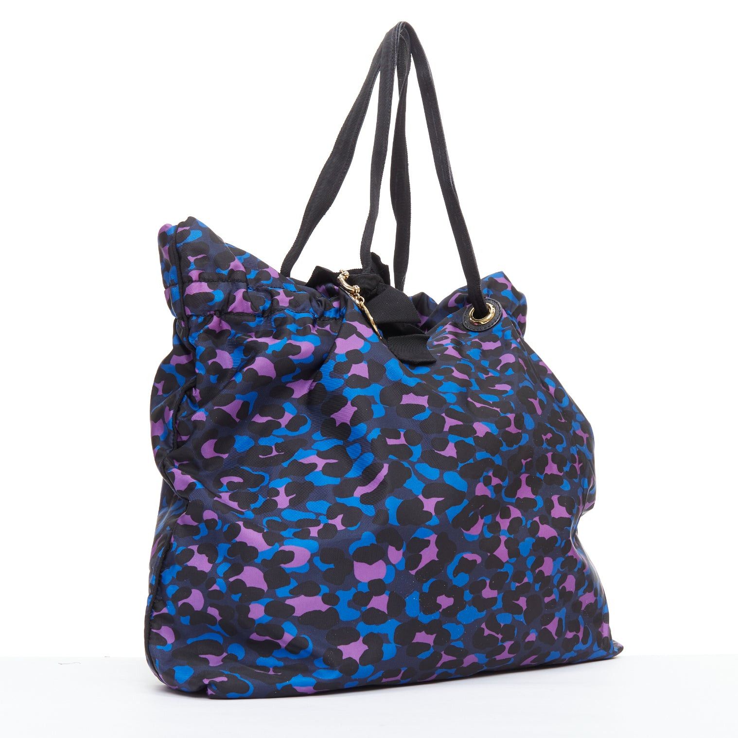 Lanvin LANVIN blue purple leopard print black bow strap shoulder tote bag Size ONE SIZE - 3 Thumbnail