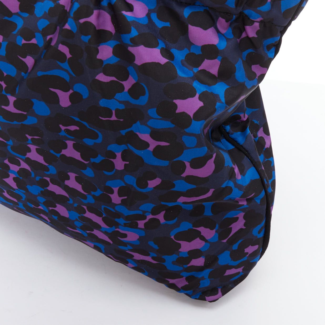 Lanvin LANVIN blue purple leopard print black bow strap shoulder tote bag Size ONE SIZE - 8 Thumbnail