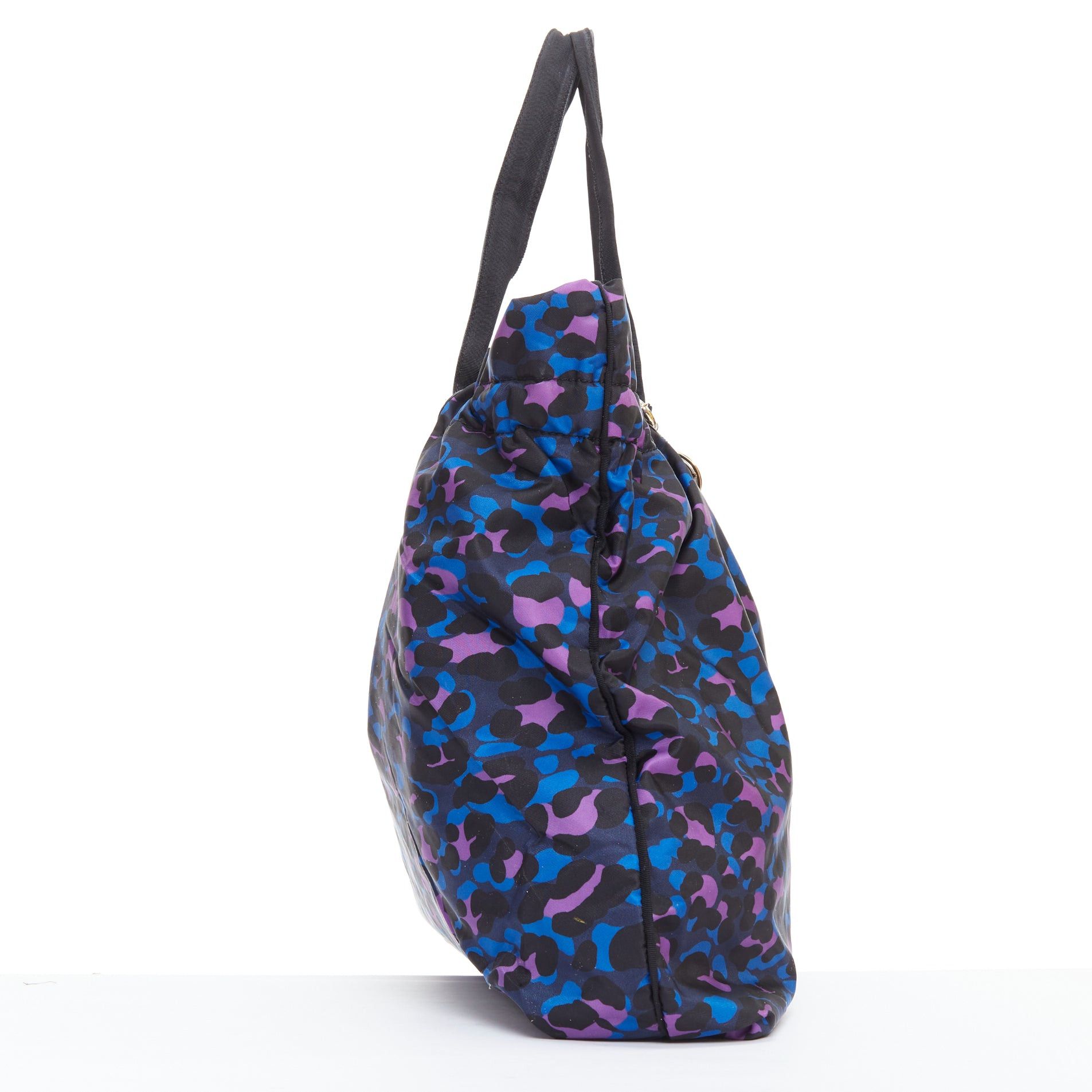Lanvin LANVIN blue purple leopard print black bow strap shoulder tote bag Size ONE SIZE - 4 Thumbnail