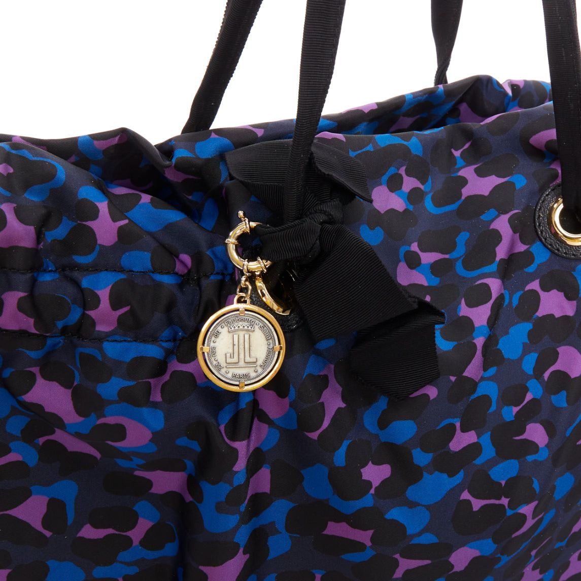 Lanvin LANVIN blue purple leopard print black bow strap shoulder tote bag Size ONE SIZE - 7 Thumbnail