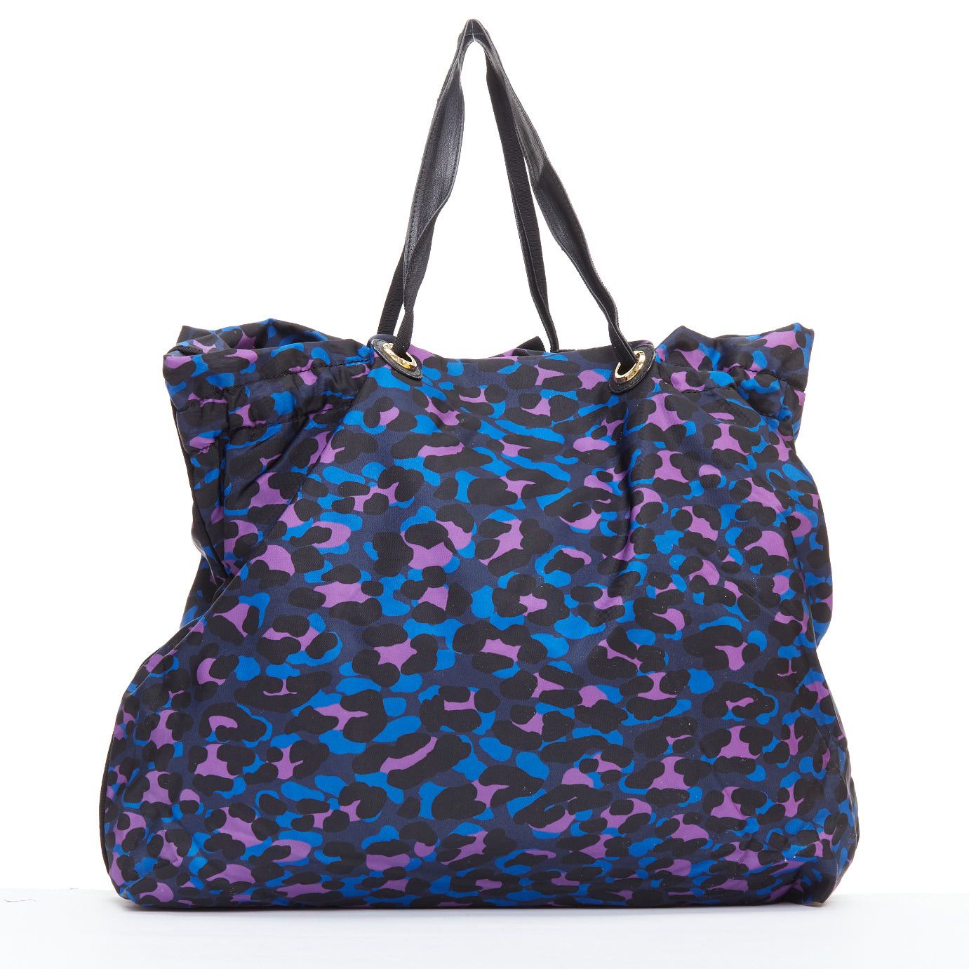 Lanvin LANVIN blue purple leopard print black bow strap shoulder tote bag Size ONE SIZE - 5 Thumbnail