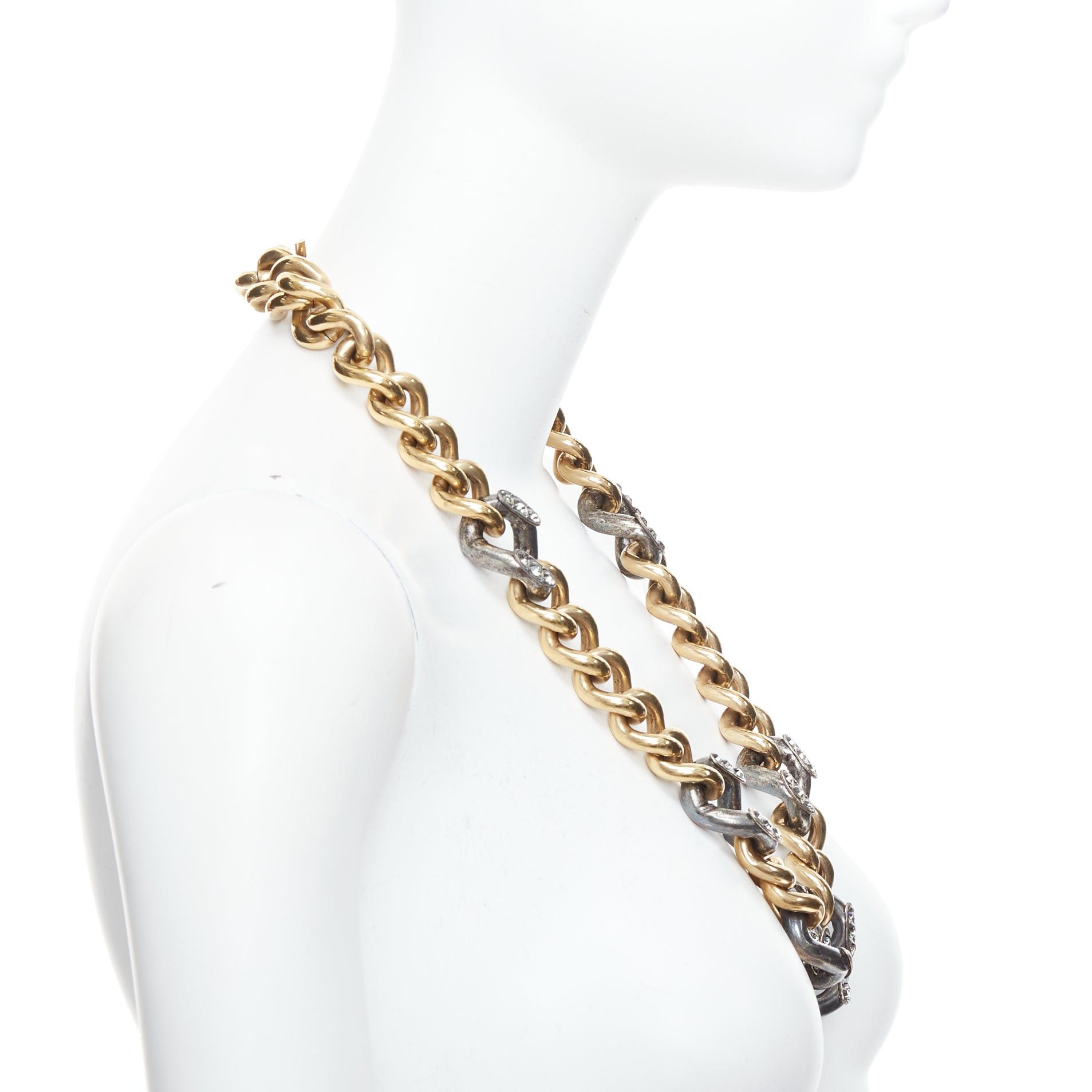 Lanvin LANVIN gold bronze crystal embellished giant curb necklace Size ONE SIZE - 4 Thumbnail