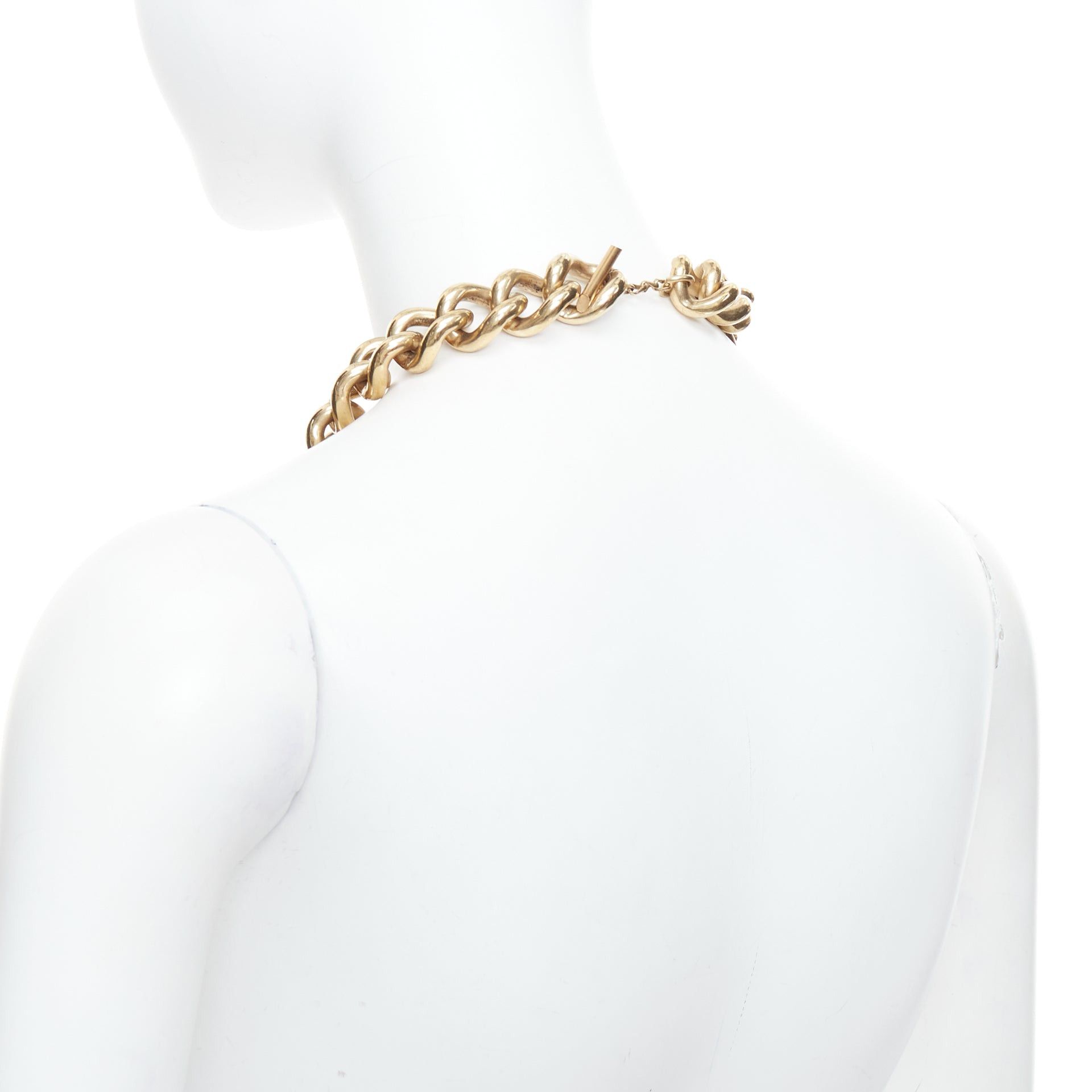 Lanvin LANVIN gold bronze crystal embellished giant curb necklace Size ONE SIZE - 6 Thumbnail