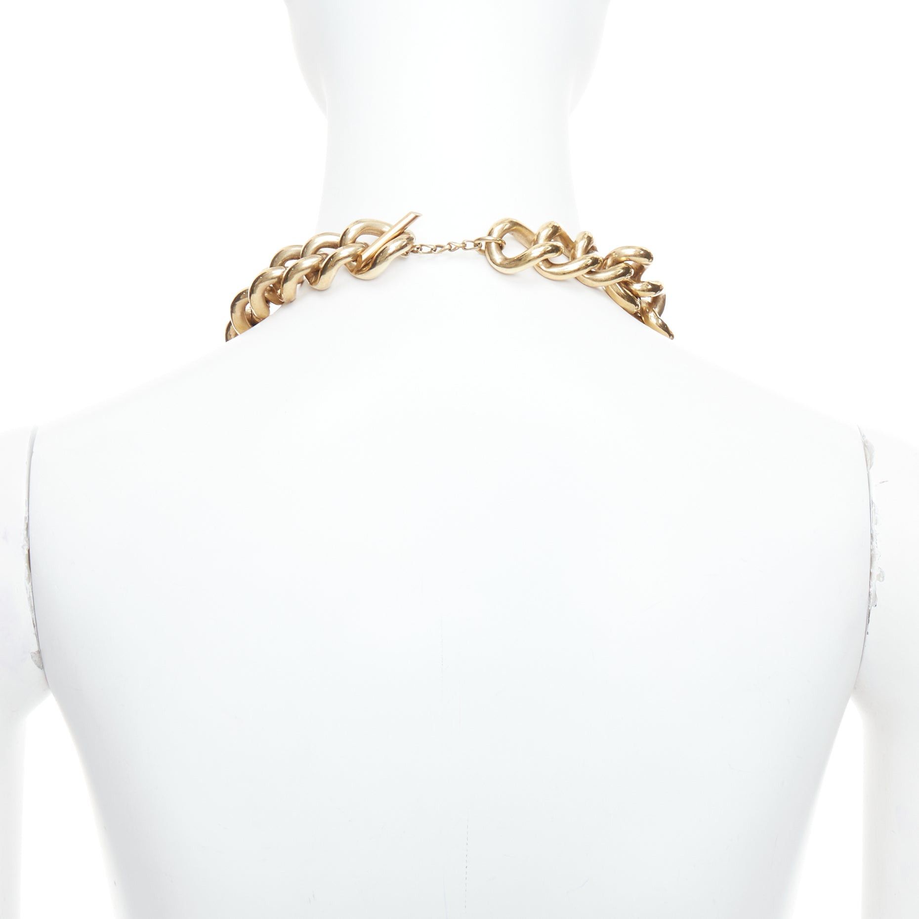 Lanvin LANVIN gold bronze crystal embellished giant curb necklace Size ONE SIZE - 5 Thumbnail