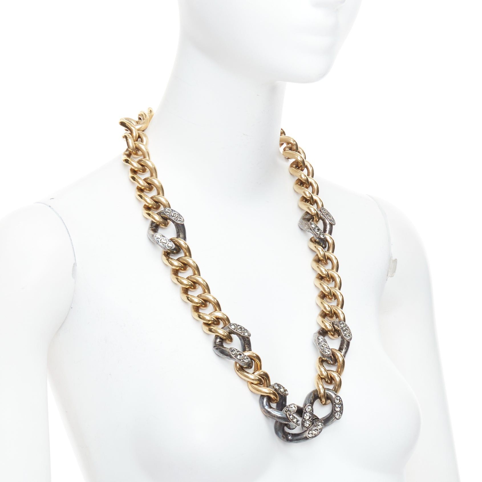 Lanvin LANVIN gold bronze crystal embellished giant curb necklace Size ONE SIZE - 3 Thumbnail