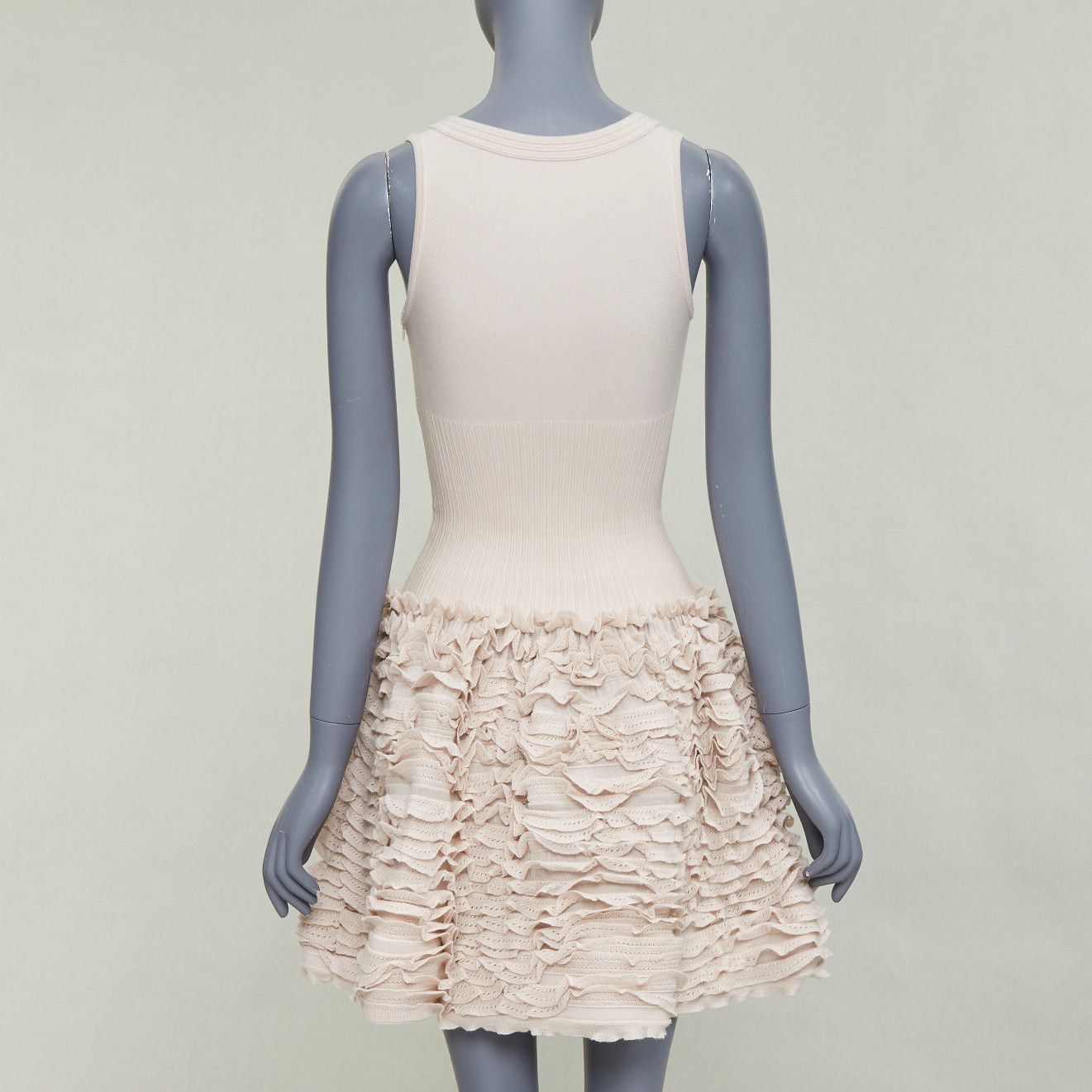 Alaia ALAIA pink beige wool blend square neck stretch tiered ruffle skirt cocktail dress FR36 S Size S / US 4 / IT 40 - 5 Thumbnail