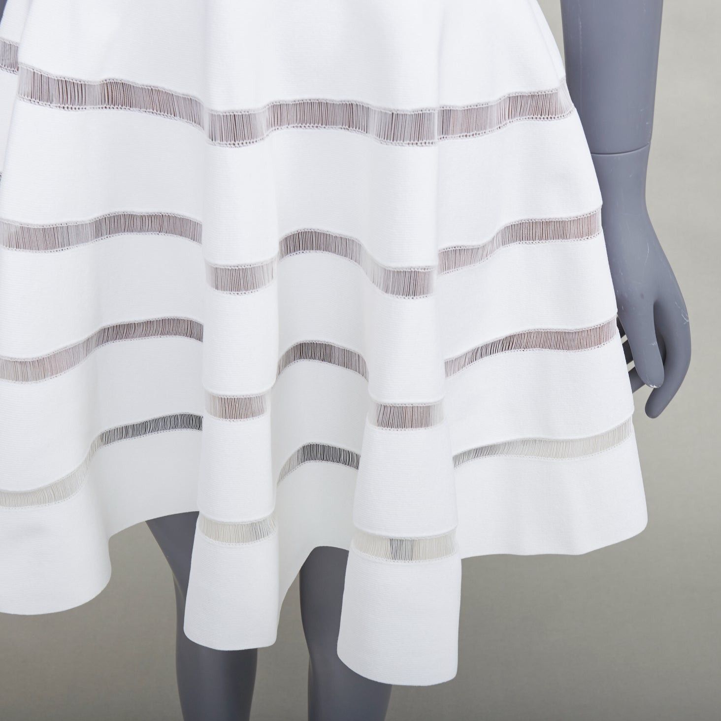 Alaia ALAIA ivory viscose blend square neck sheer lattice knit fit flare dress FR36 S Size S / US 4 / IT 40 - 2 Thumbnail
