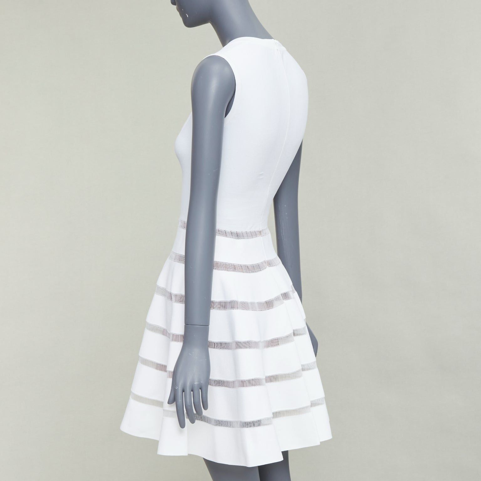 Alaia ALAIA ivory viscose blend square neck sheer lattice knit fit flare dress FR36 S Size S / US 4 / IT 40 - 6 Thumbnail
