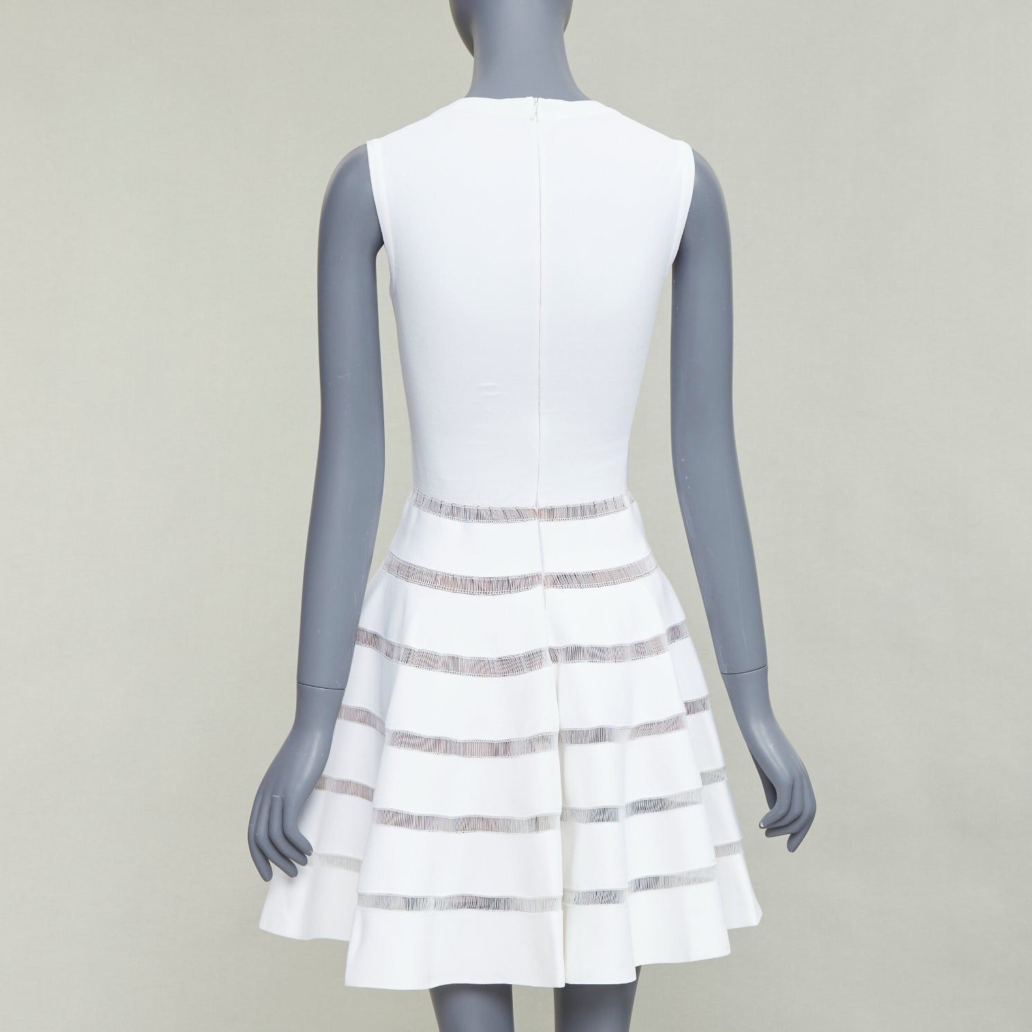 Alaia ALAIA ivory viscose blend square neck sheer lattice knit fit flare dress FR36 S Size S / US 4 / IT 40 - 5 Thumbnail