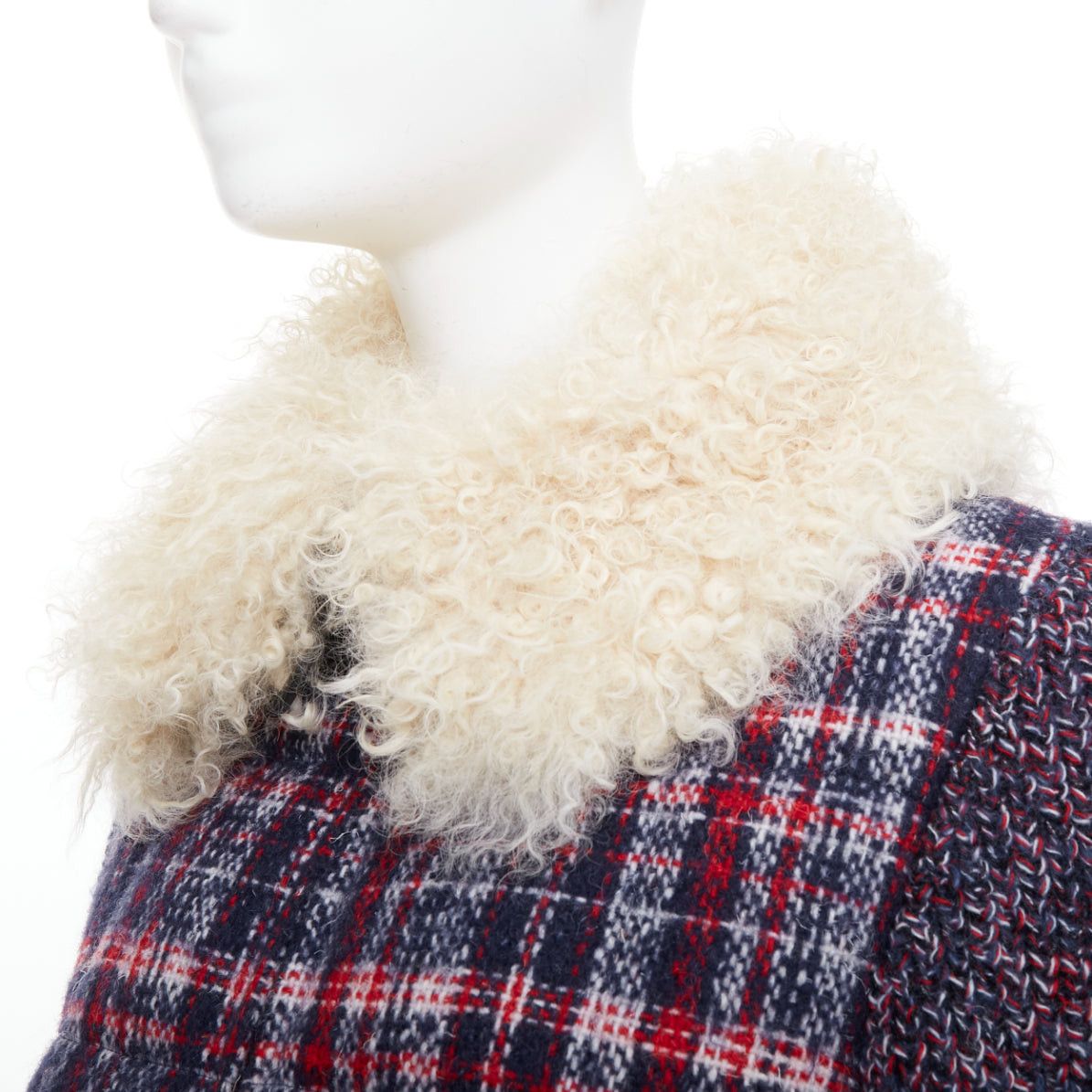 Moncler MONCLER GRENOBLE Runway Soleil red blue tweed lamb fur collar goose down puffer jacket Sz.0 XS Size S / US 4 / IT 40 - 2 Thumbnail