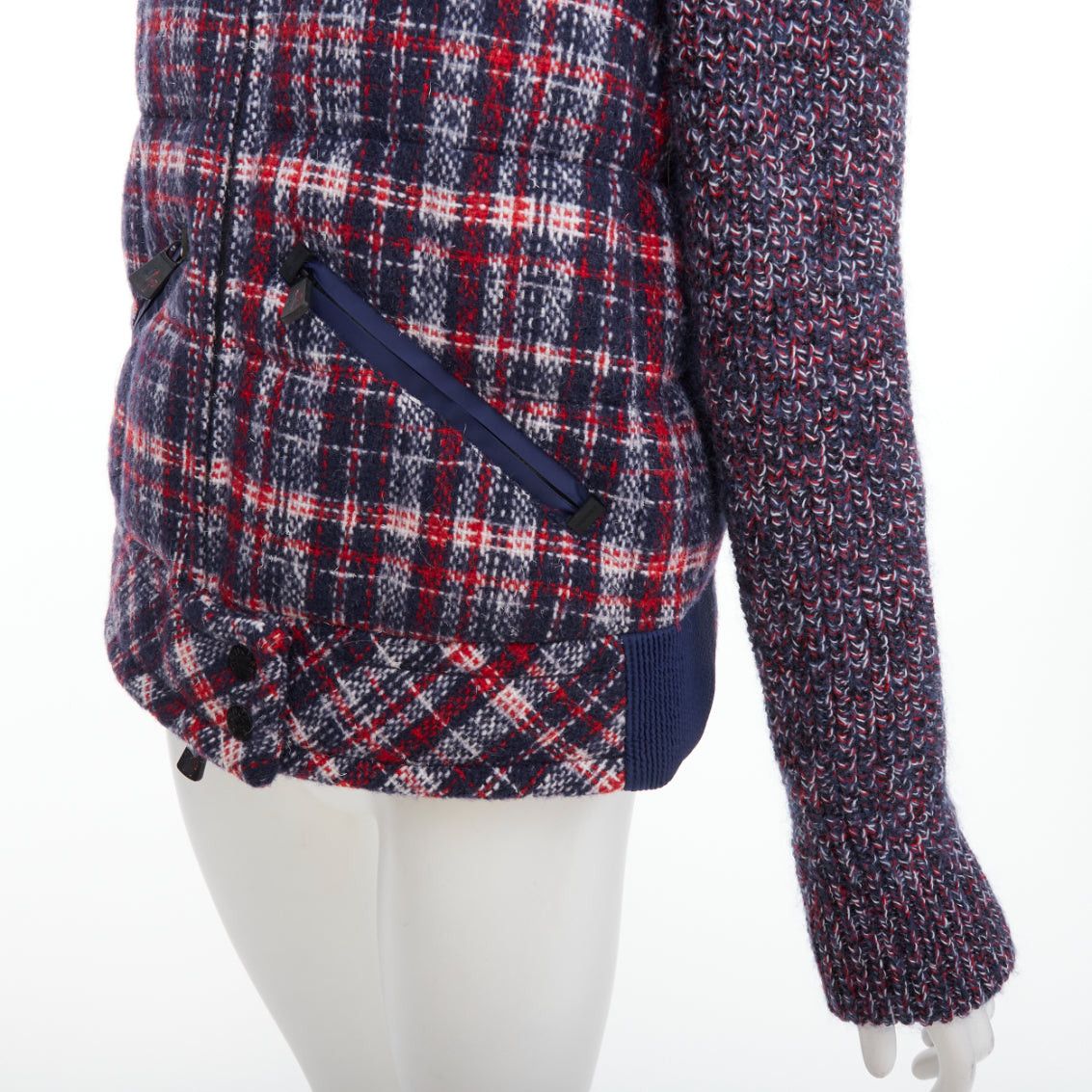 Moncler MONCLER GRENOBLE Runway Soleil red blue tweed lamb fur collar goose down puffer jacket Sz.0 XS Size S / US 4 / IT 40 - 8 Thumbnail