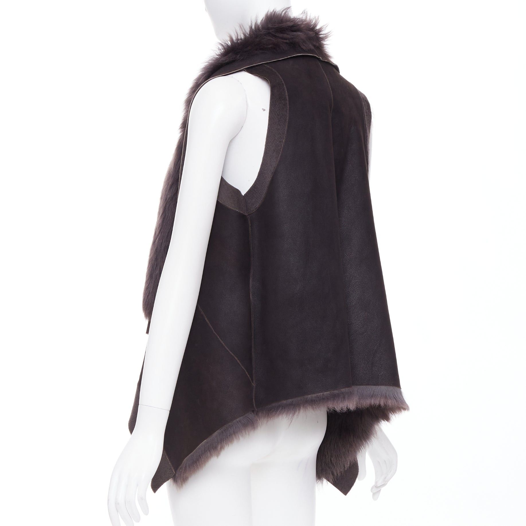 Karl Donoghue KARL DONOGHUE dark brown lambskin leather fur lined draped vest jacket XS Size S / US 4 / IT 40 - 6 Thumbnail