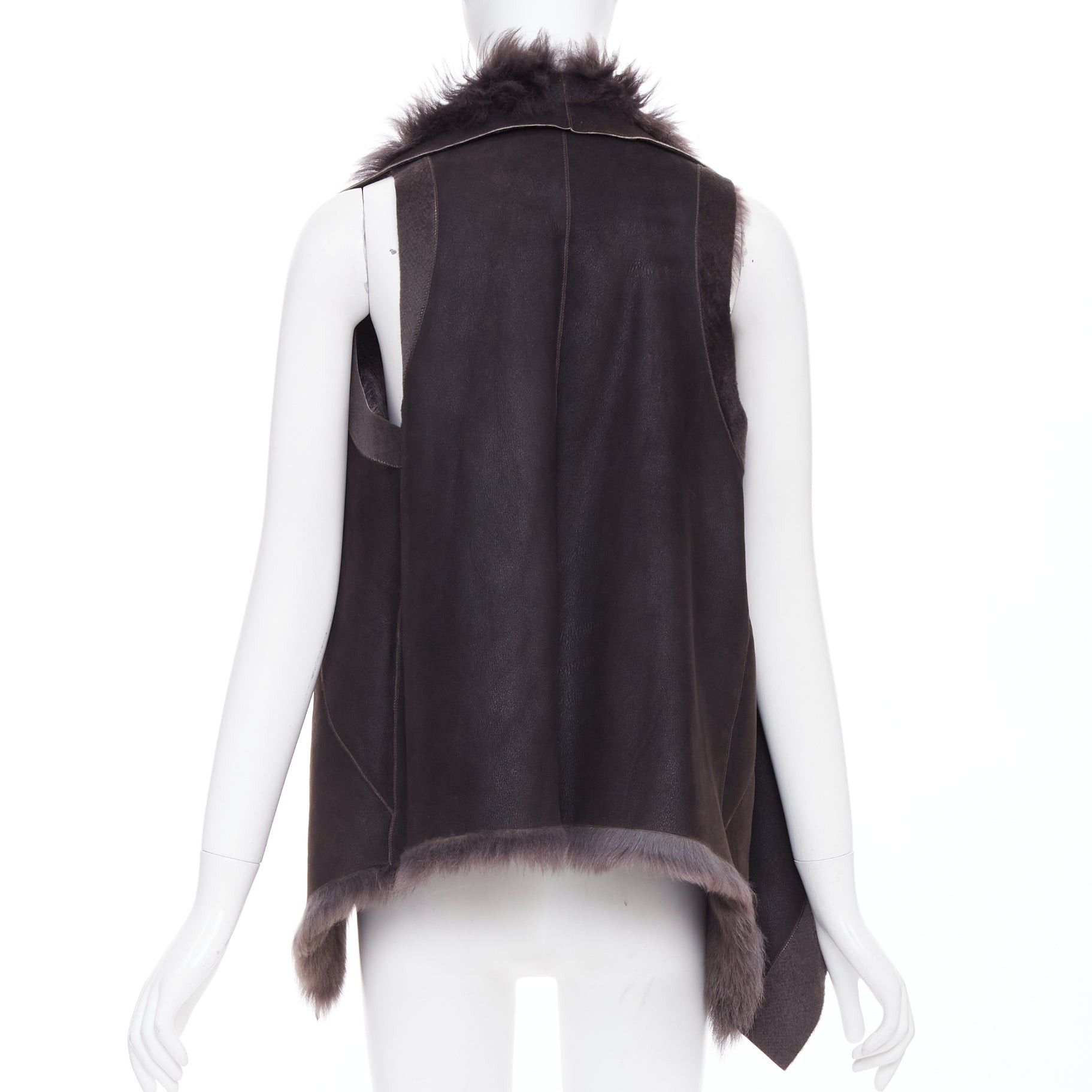 Karl Donoghue KARL DONOGHUE dark brown lambskin leather fur lined draped vest jacket XS Size S / US 4 / IT 40 - 5 Thumbnail