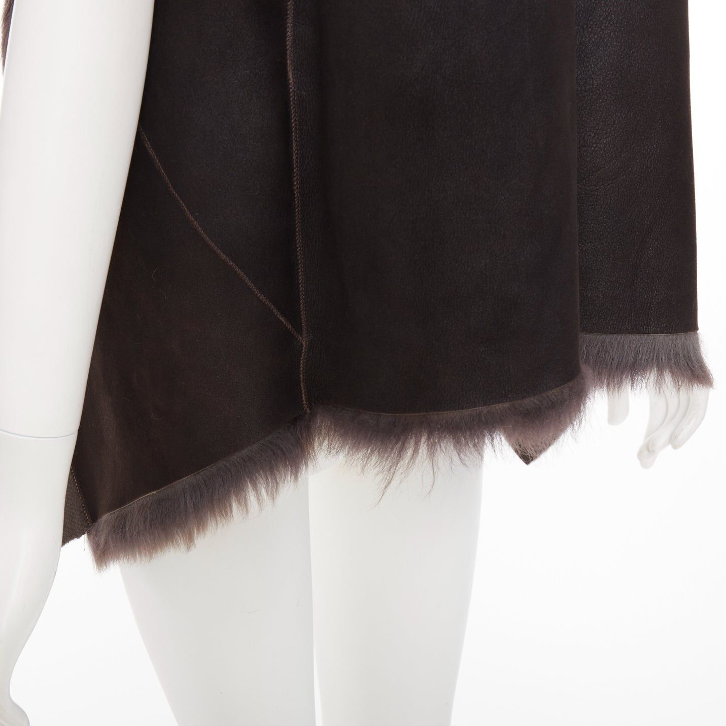 Karl Donoghue KARL DONOGHUE dark brown lambskin leather fur lined draped vest jacket XS Size S / US 4 / IT 40 - 7 Thumbnail