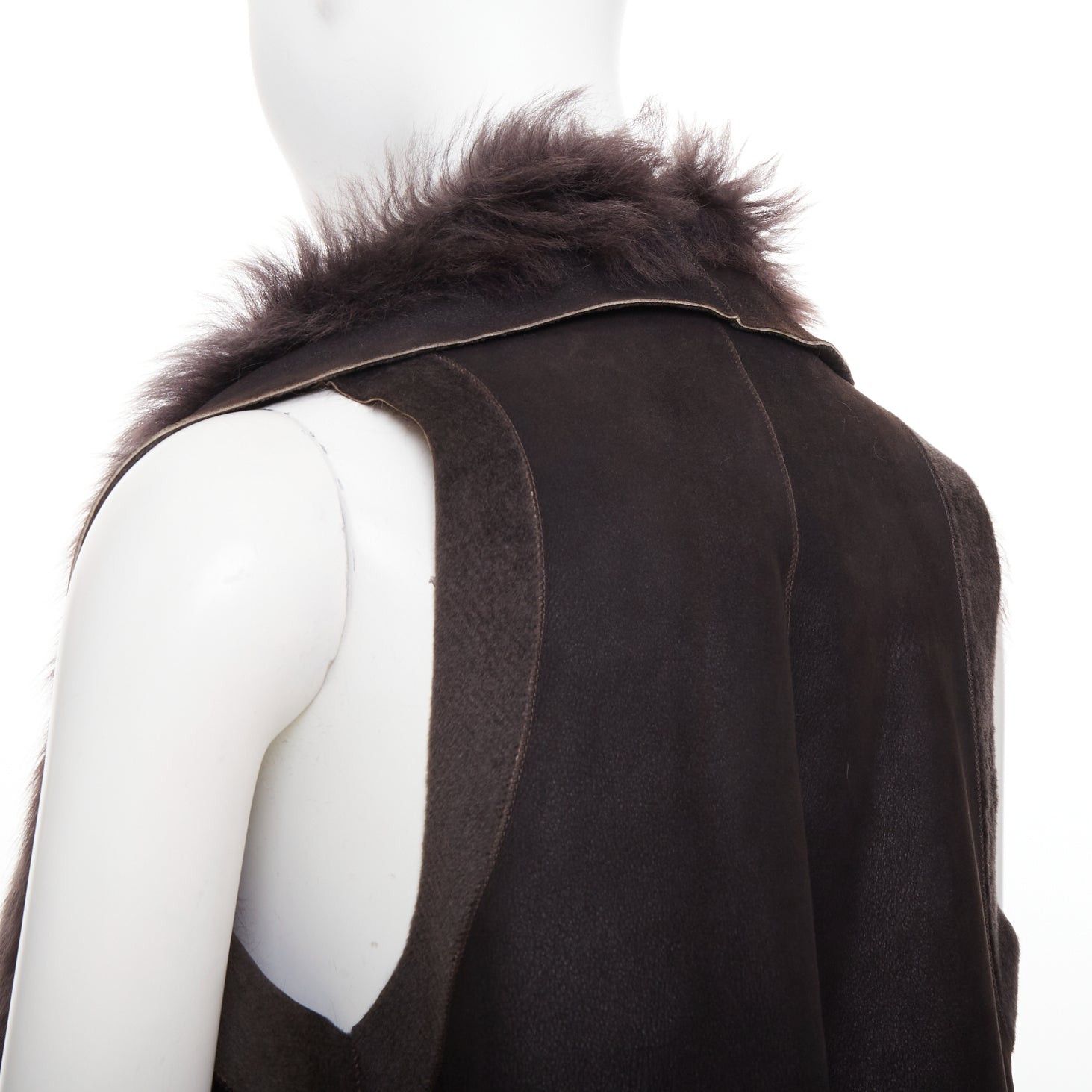 Karl Donoghue KARL DONOGHUE dark brown lambskin leather fur lined draped vest jacket XS Size S / US 4 / IT 40 - 2 Thumbnail