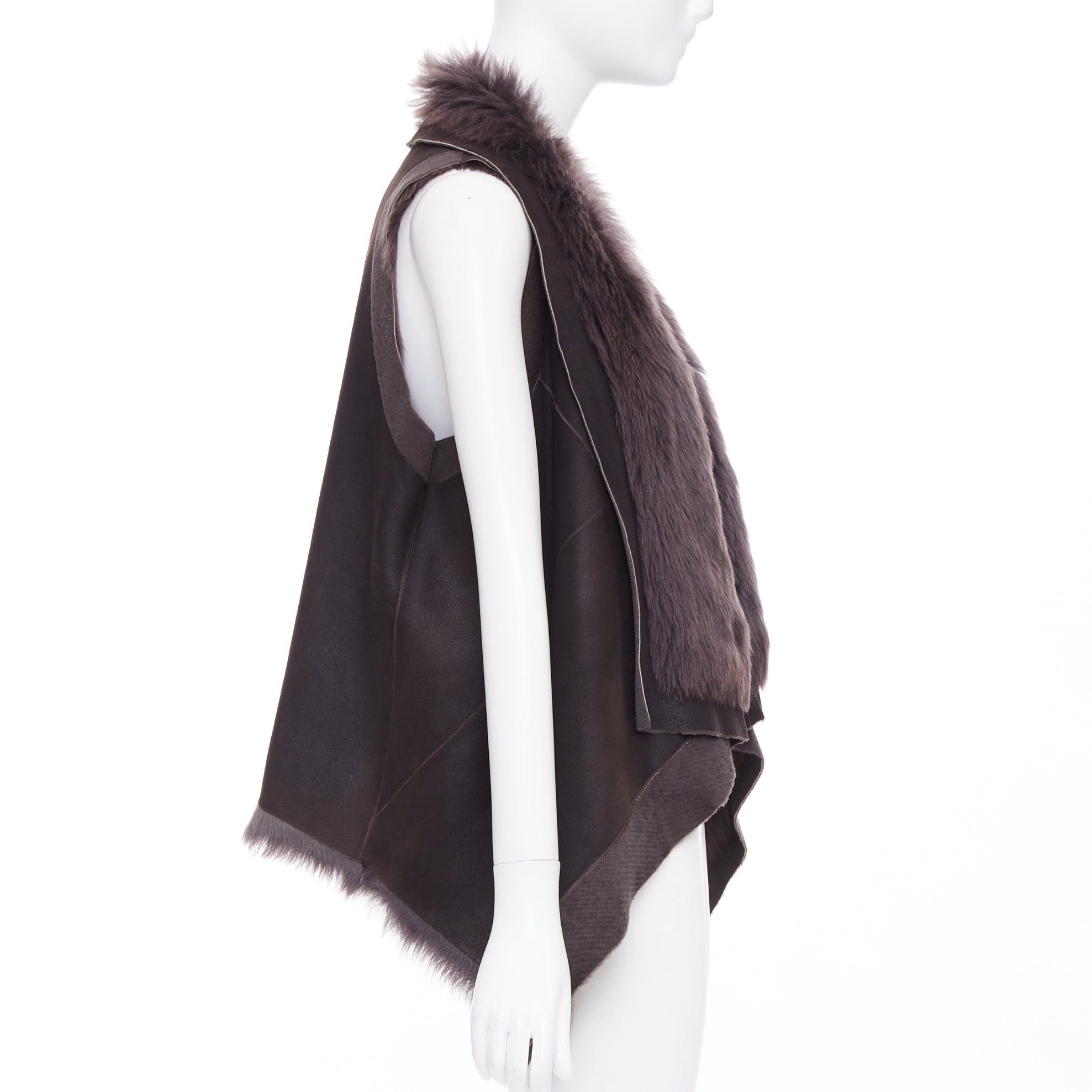 Karl Donoghue KARL DONOGHUE dark brown lambskin leather fur lined draped vest jacket XS Size S / US 4 / IT 40 - 4 Thumbnail