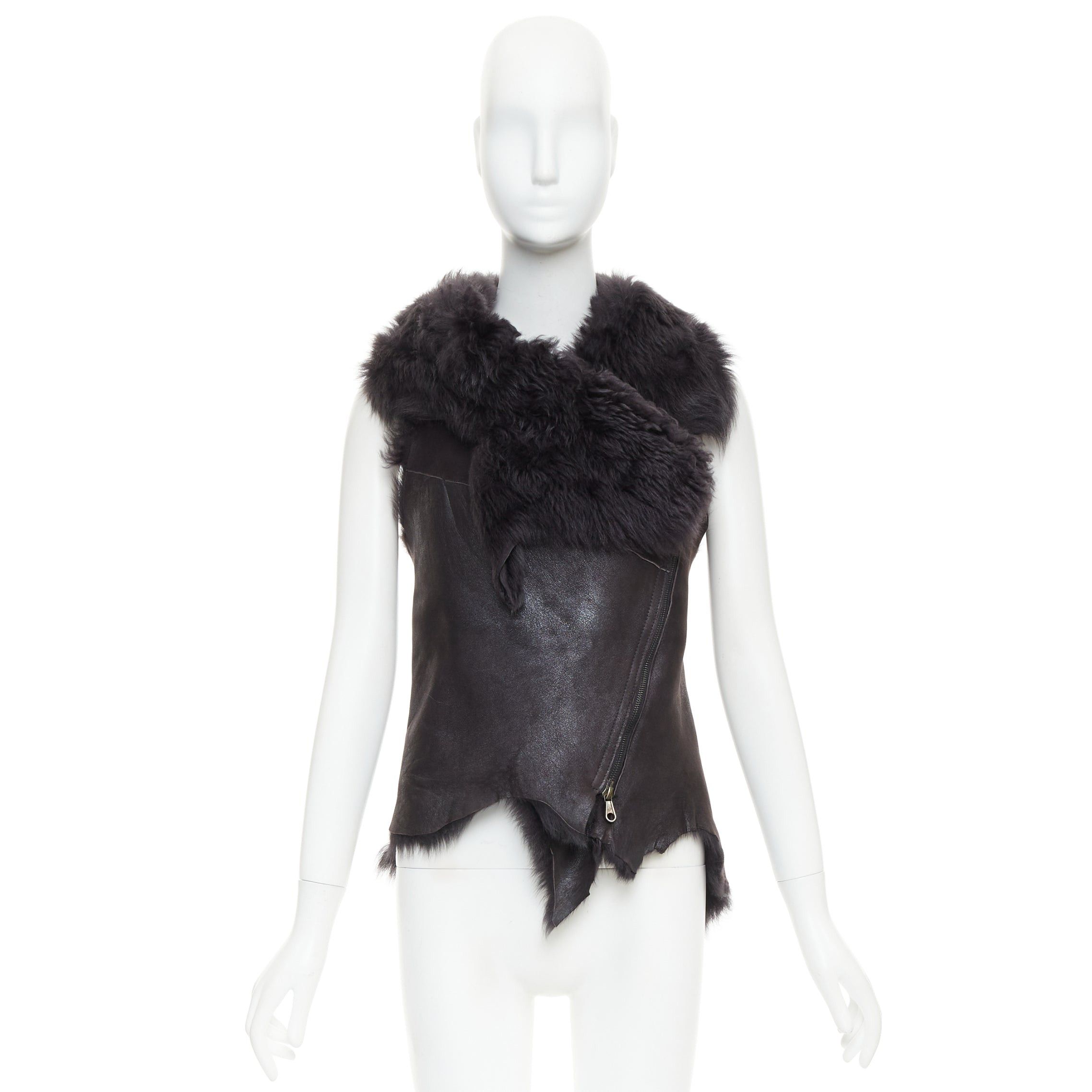 Karl Donoghue KARL DONOGHUE black lambskin leather fur lined asymmetric jagged hem vest XS Size S / US 4 / IT 40 - 10 Thumbnail