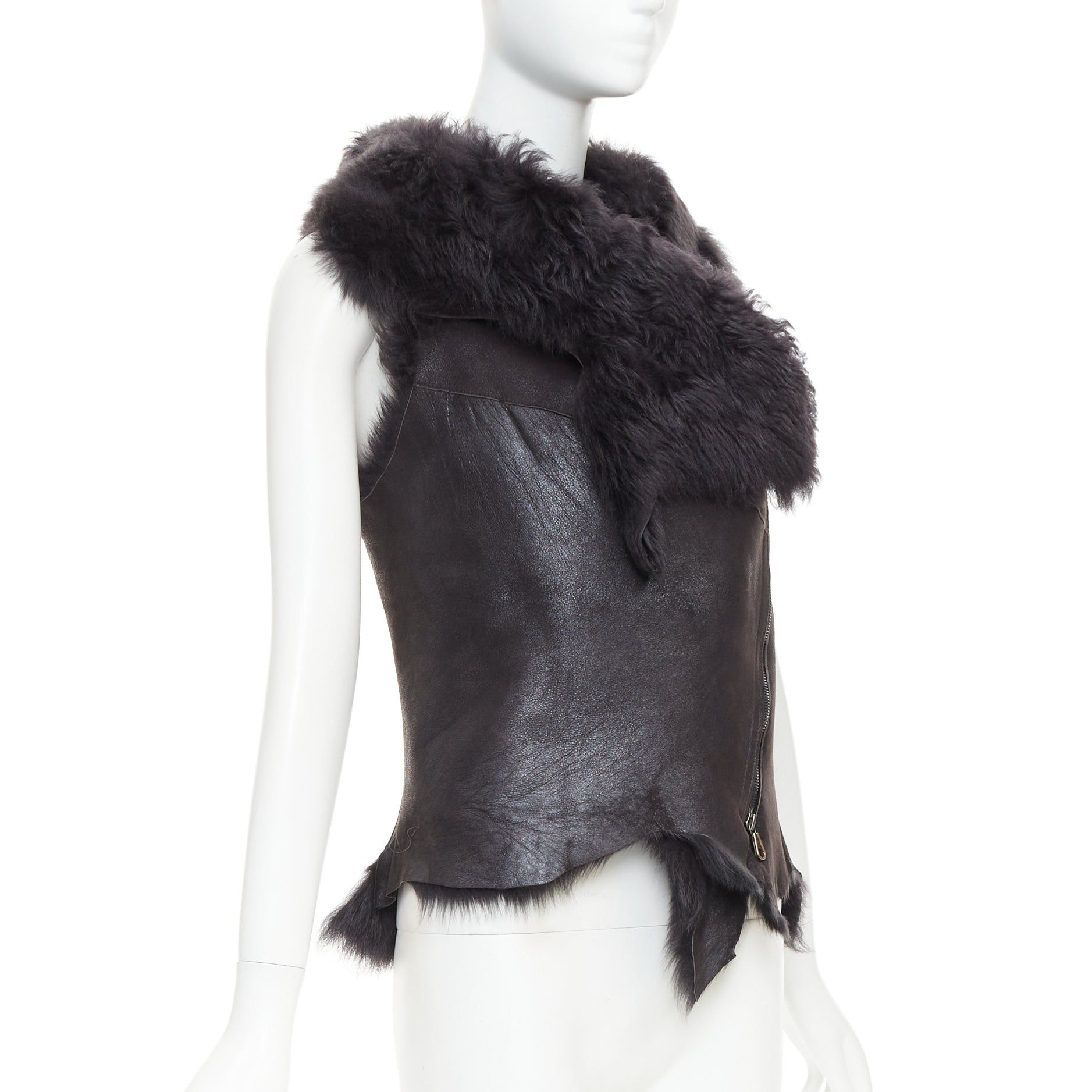 Karl Donoghue KARL DONOGHUE black lambskin leather fur lined asymmetric jagged hem vest XS Size S / US 4 / IT 40 - 4 Thumbnail