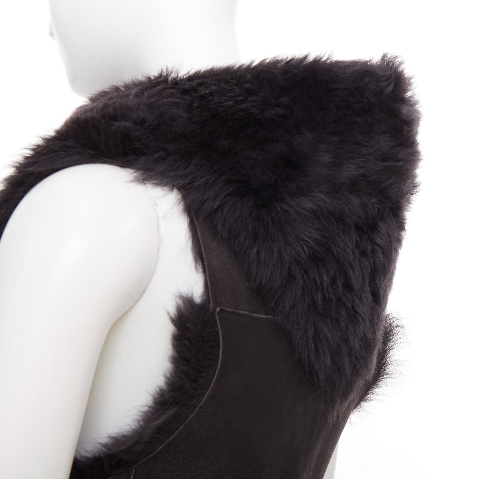 Karl Donoghue KARL DONOGHUE black lambskin leather fur lined asymmetric jagged hem vest XS Size S / US 4 / IT 40 - 7 Thumbnail