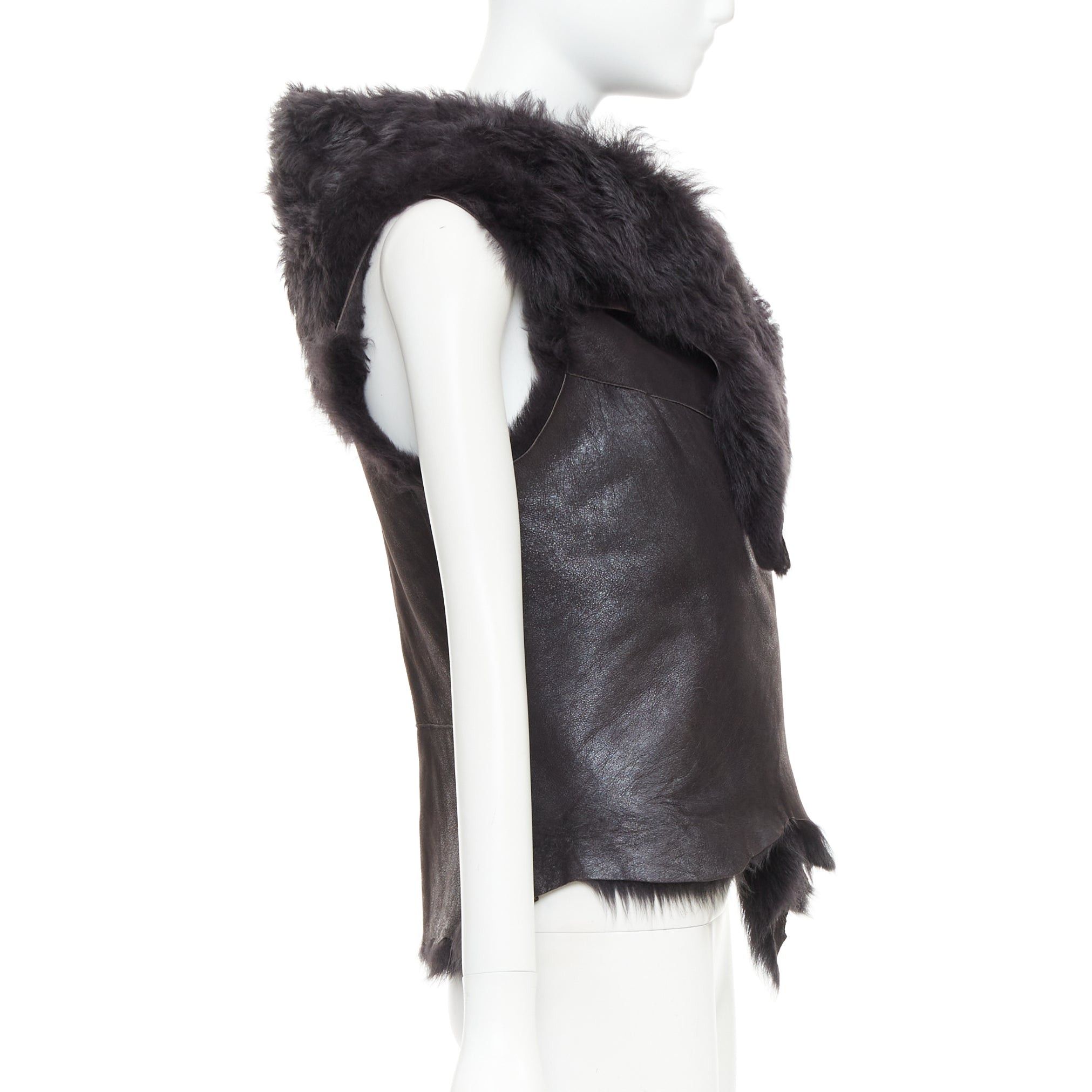 Karl Donoghue KARL DONOGHUE black lambskin leather fur lined asymmetric jagged hem vest XS Size S / US 4 / IT 40 - 5 Thumbnail