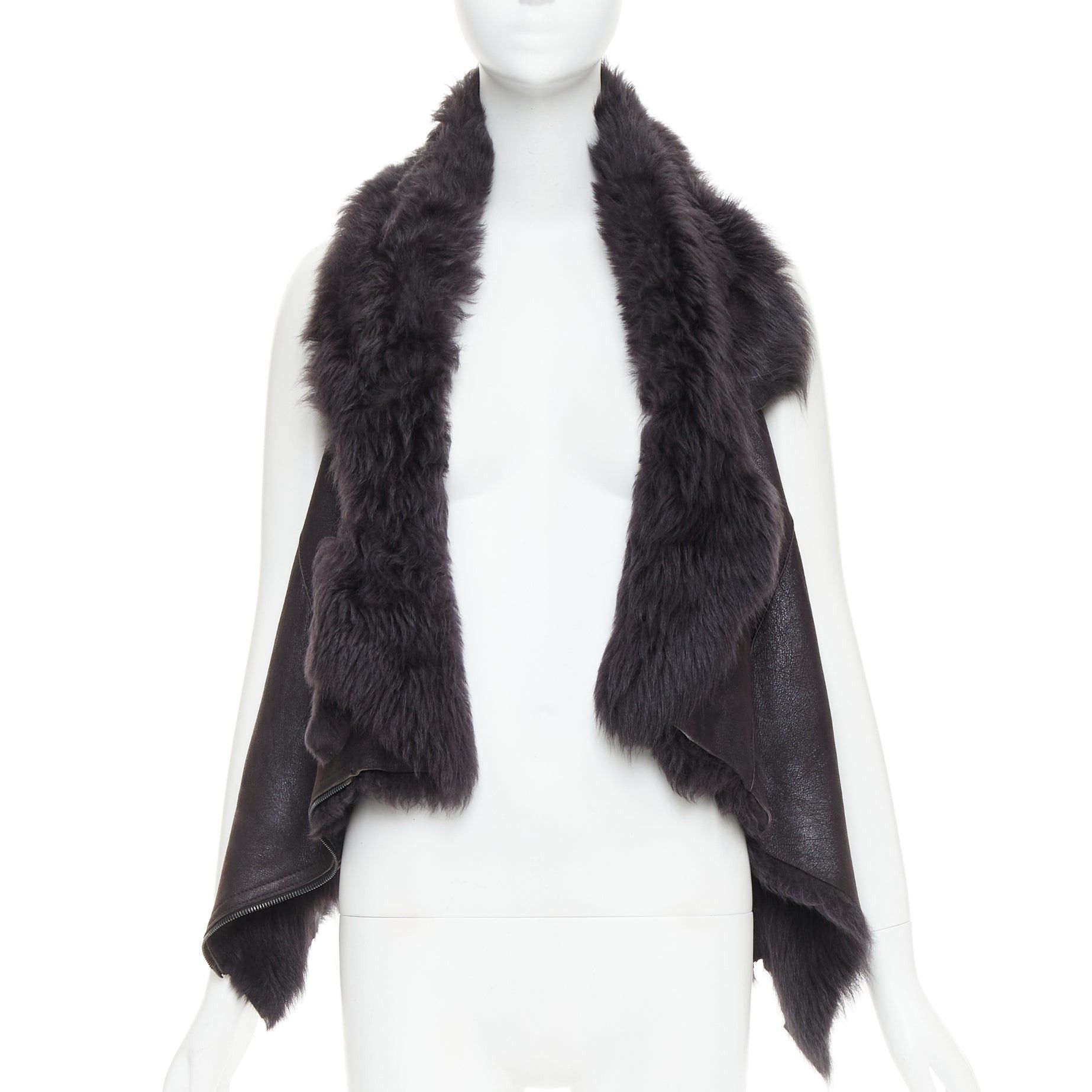 Karl Donoghue KARL DONOGHUE black lambskin leather fur lined asymmetric jagged hem vest XS Size S / US 4 / IT 40 - 3 Thumbnail