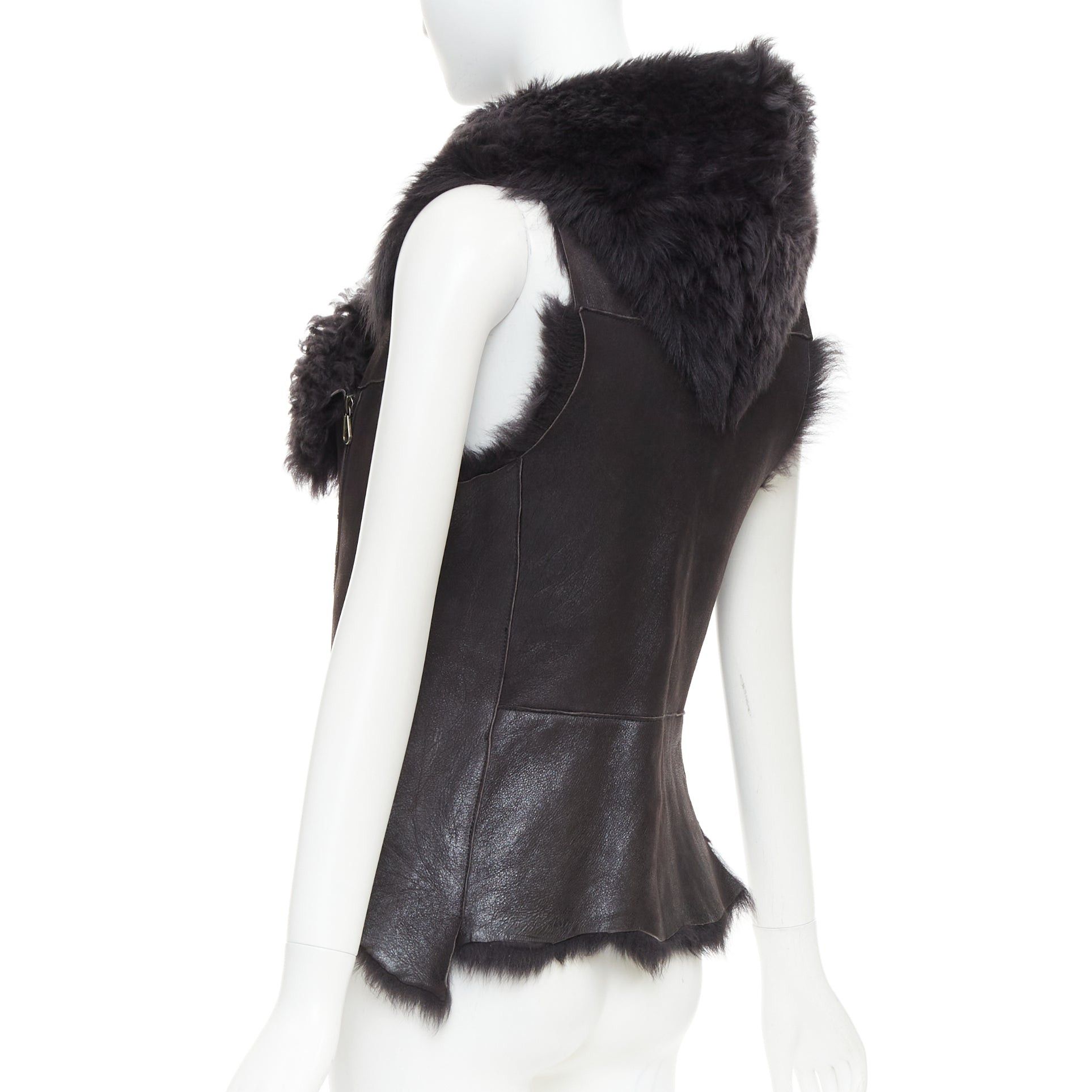 Karl Donoghue KARL DONOGHUE black lambskin leather fur lined asymmetric jagged hem vest XS Size S / US 4 / IT 40 - 2 Thumbnail