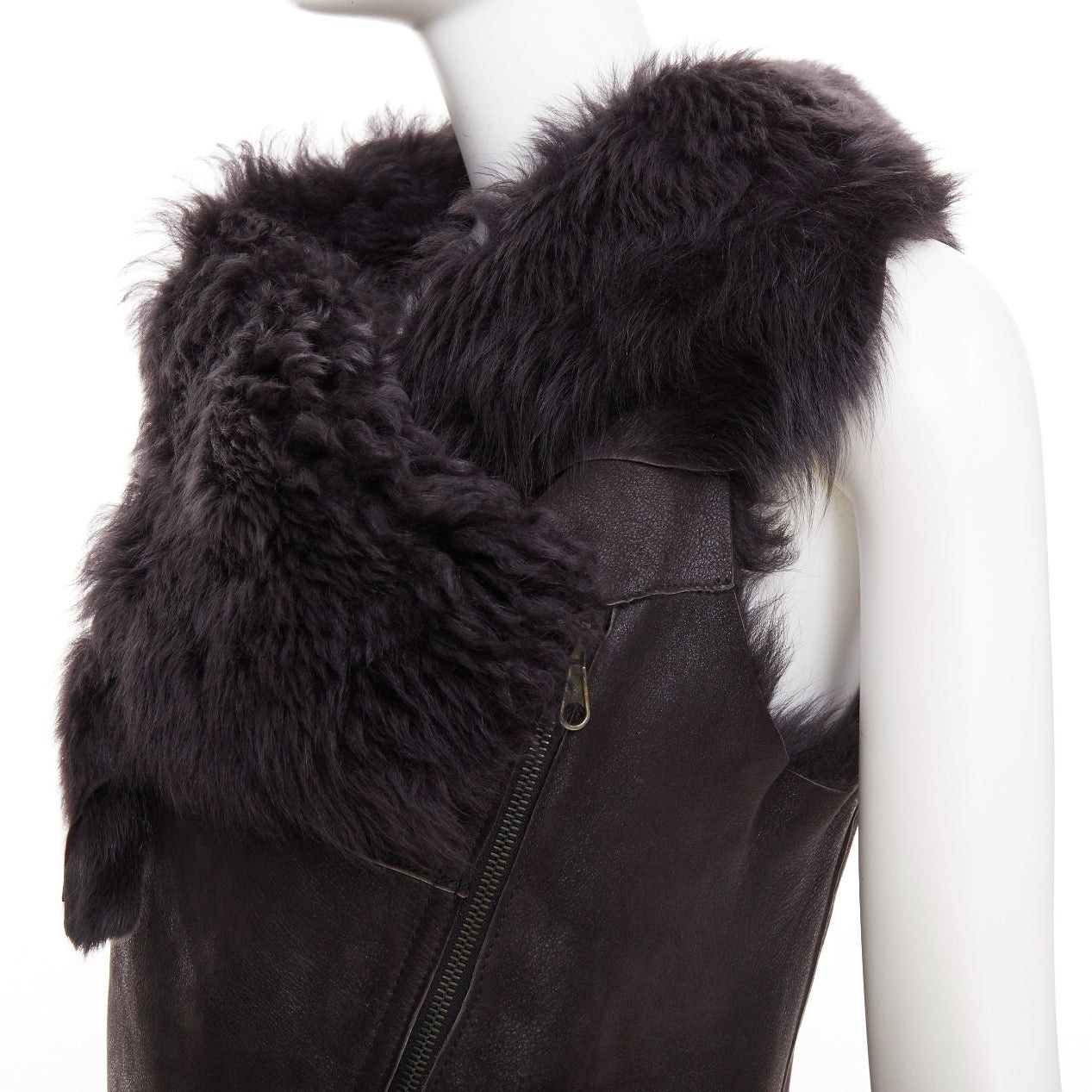 Karl Donoghue KARL DONOGHUE black lambskin leather fur lined asymmetric jagged hem vest XS Size S / US 4 / IT 40 - 8 Thumbnail