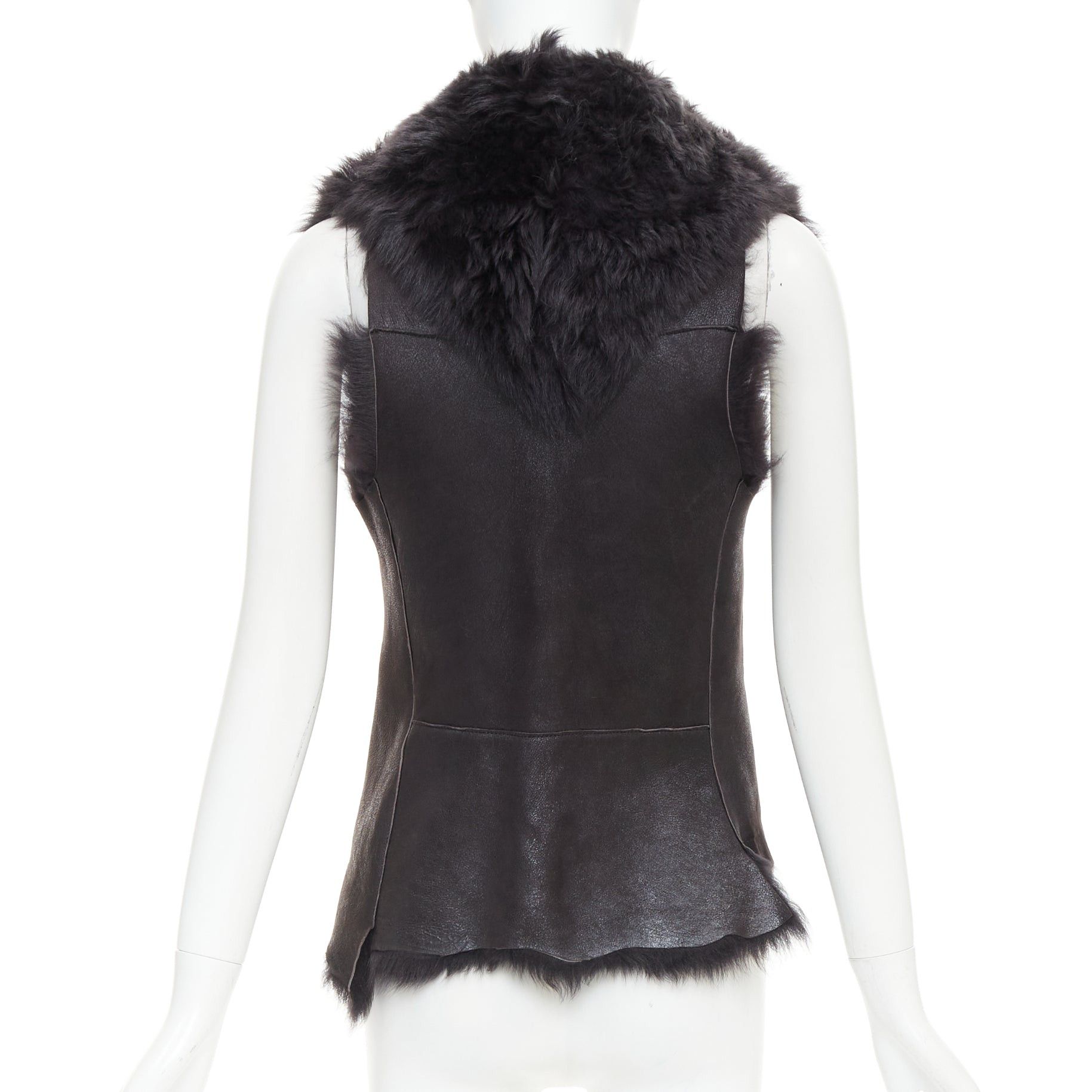 Karl Donoghue KARL DONOGHUE black lambskin leather fur lined asymmetric jagged hem vest XS Size S / US 4 / IT 40 - 6 Thumbnail