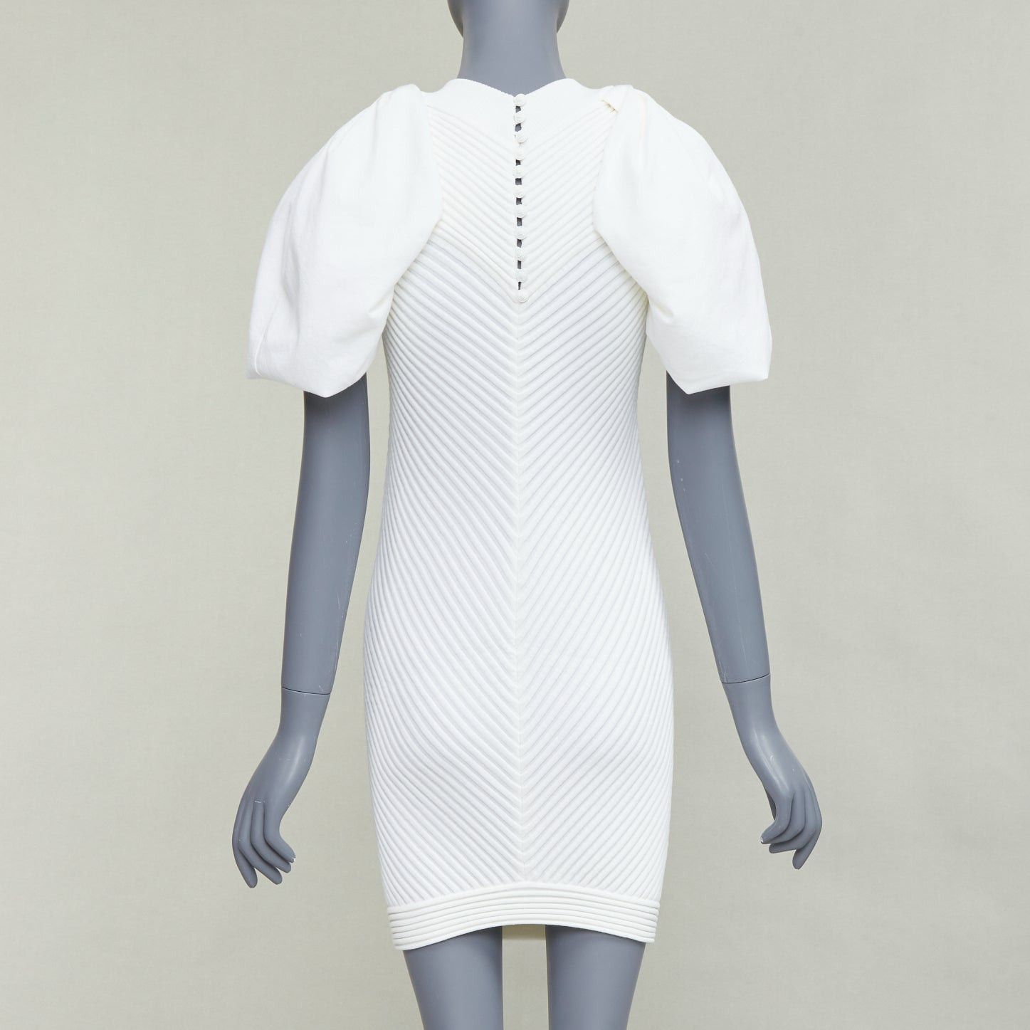 Chanel CHANEL 09P white cotton blend chevron puff sleeve CC buttons knit dress FR34 XS Size XS / US 0-2 / IT 36-38 - 5 Thumbnail