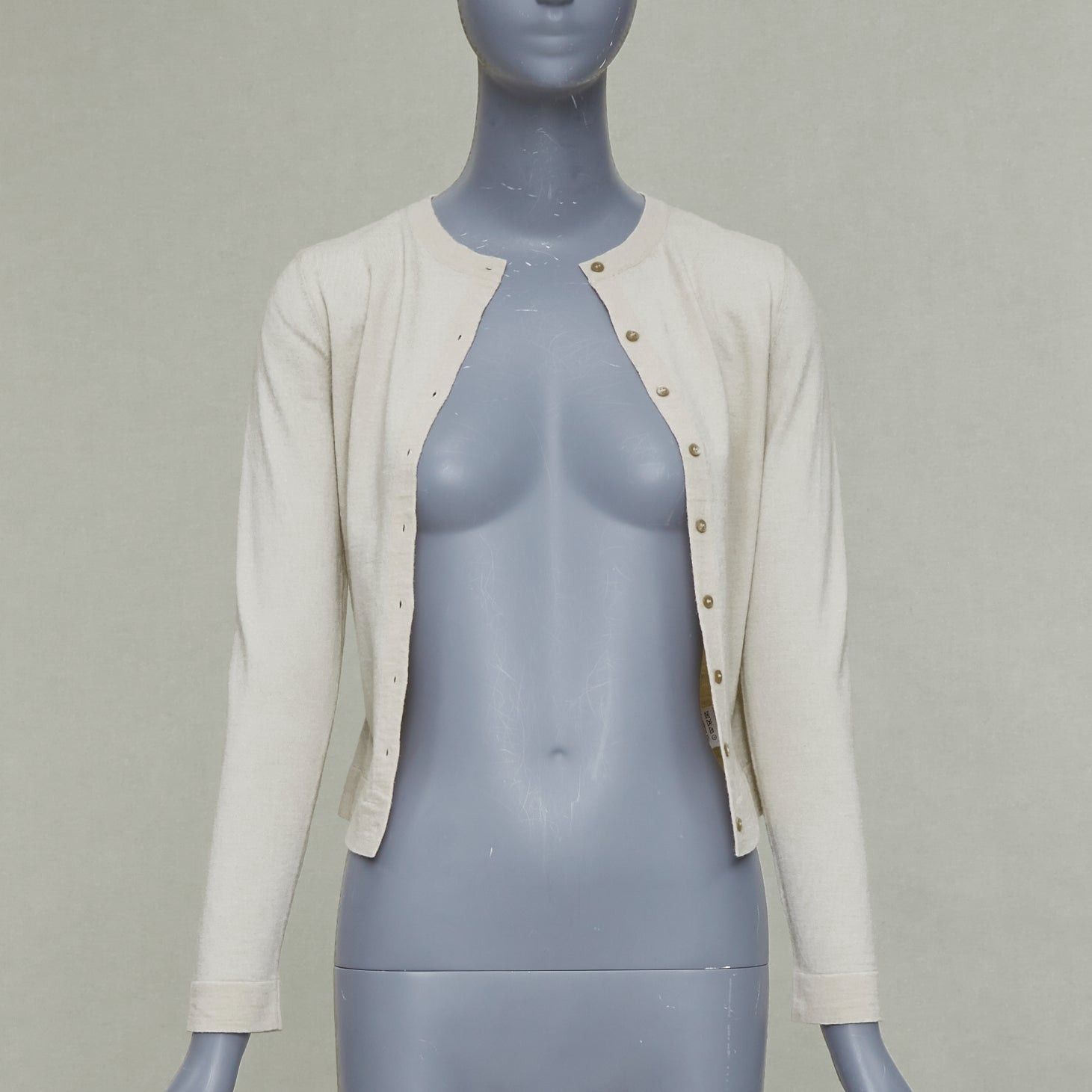 Alaia ALAIA beige virgin wool blend mini buttons classic cropped cardigan FR36 S Size S / US 4 / IT 40 - 3 Thumbnail