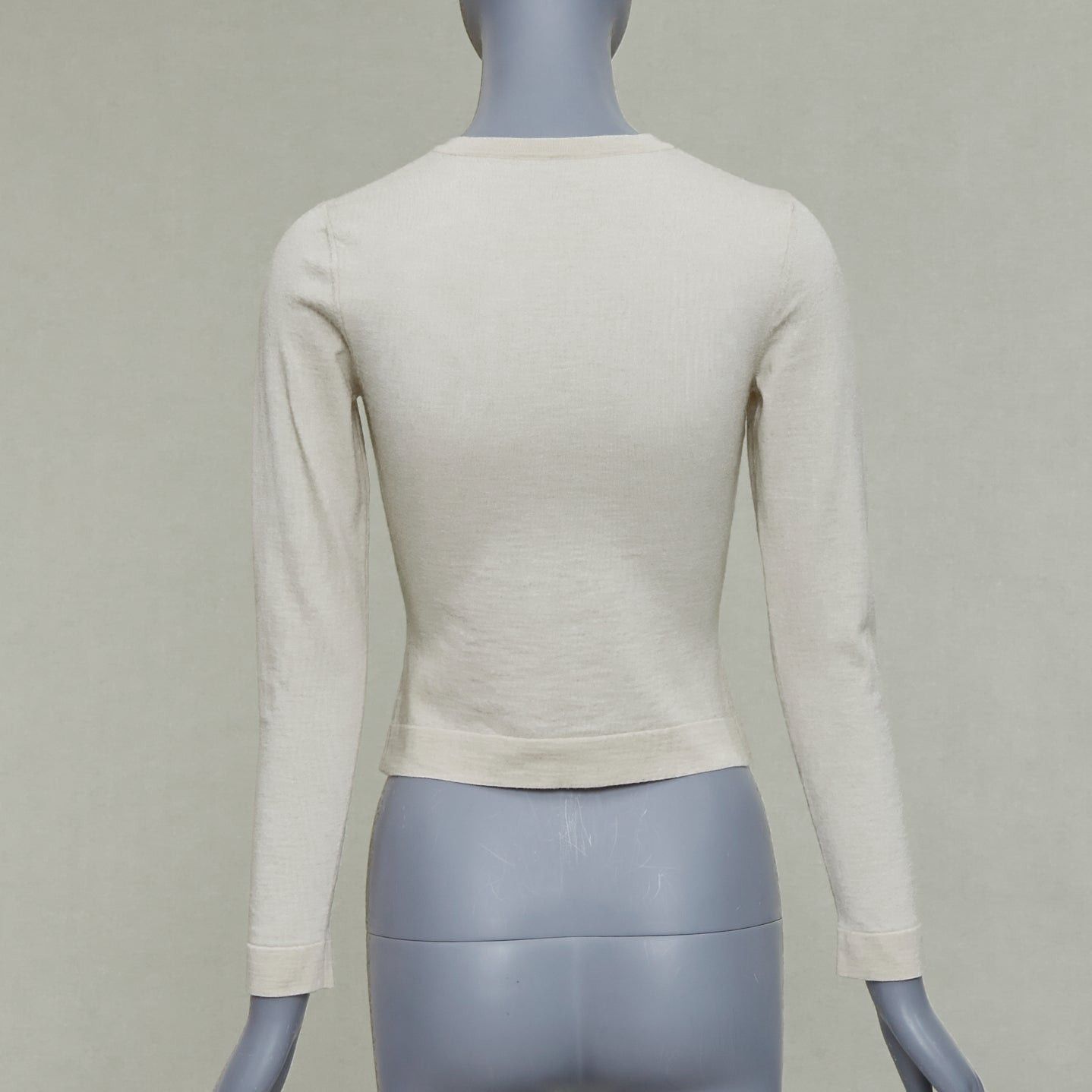Alaia ALAIA beige virgin wool blend mini buttons classic cropped cardigan FR36 S Size S / US 4 / IT 40 - 6 Thumbnail