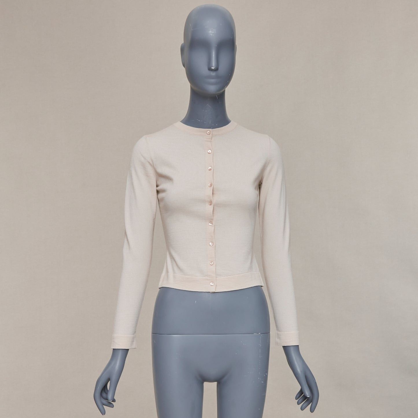 Alaia ALAIA blush beige virgin wool blend mini buttons classic cropped cardigan FR36 S Size S / US 4 / IT 40 - 10 Thumbnail